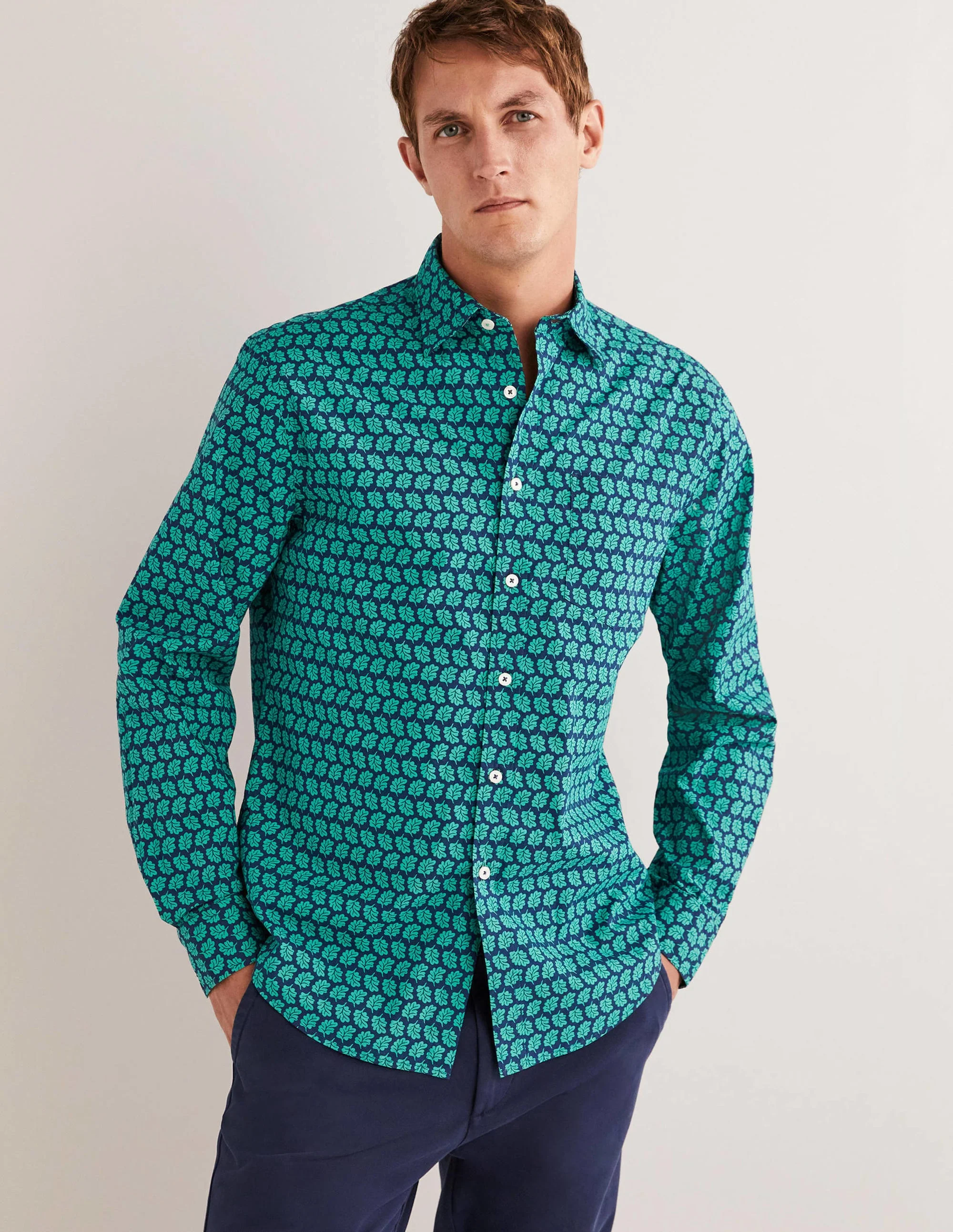 Cutaway Collar Poplin Shirt-Soft Lilypad Oak Leaf