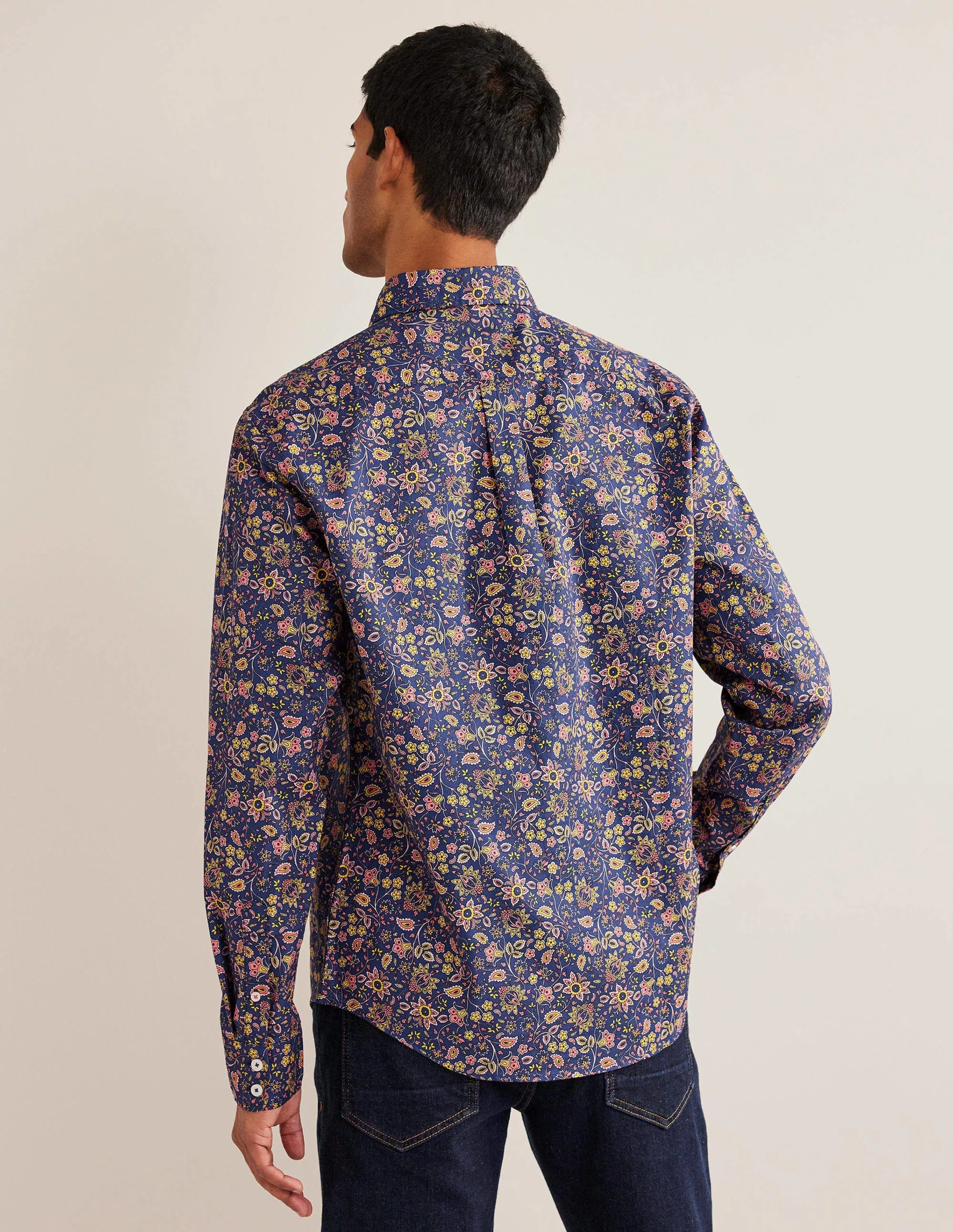 Cutaway Collar Twill Shirt-Peach Paisley Floral - Image 3