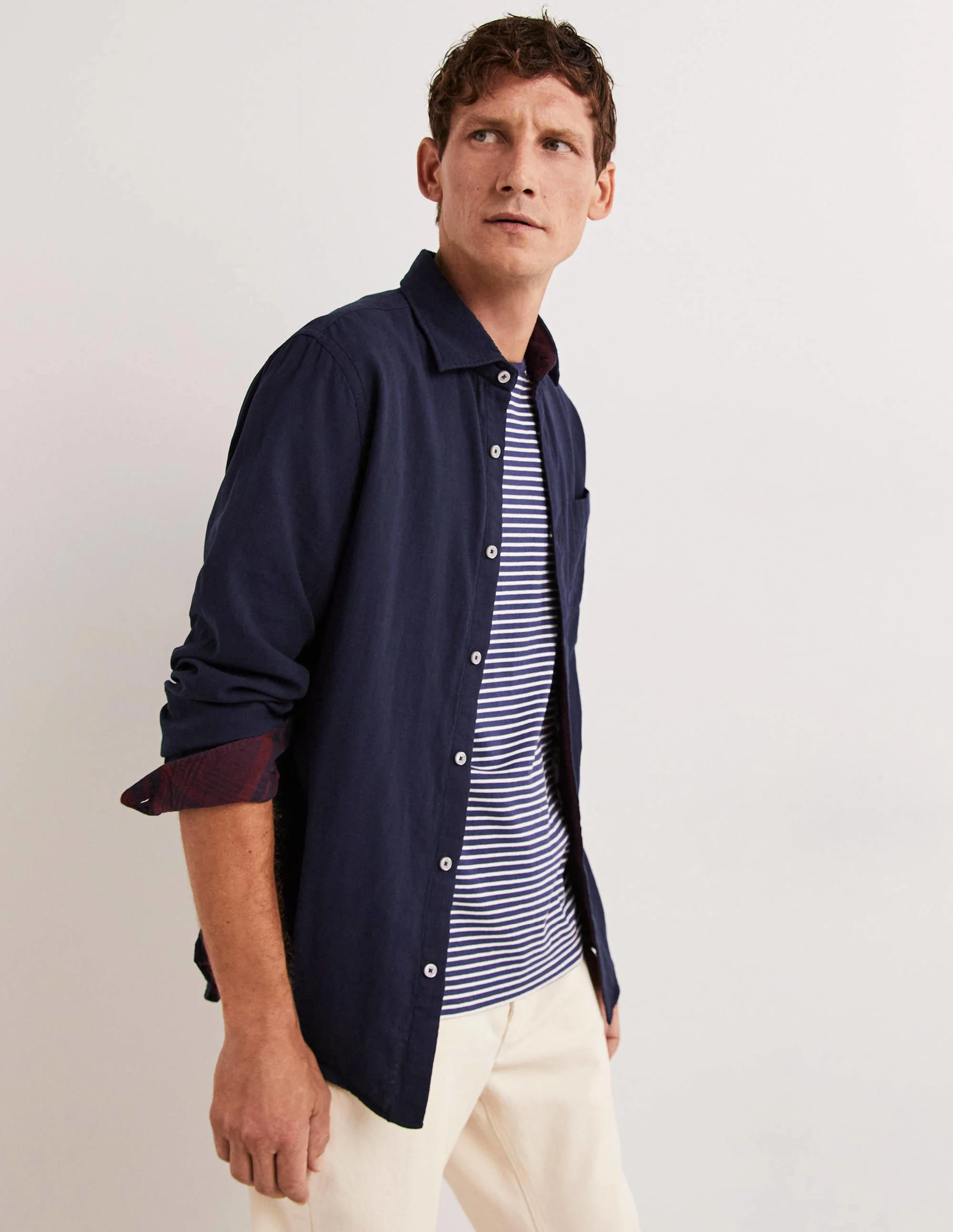 Cutaway Double Cloth Shirt-Navy Gallo Check