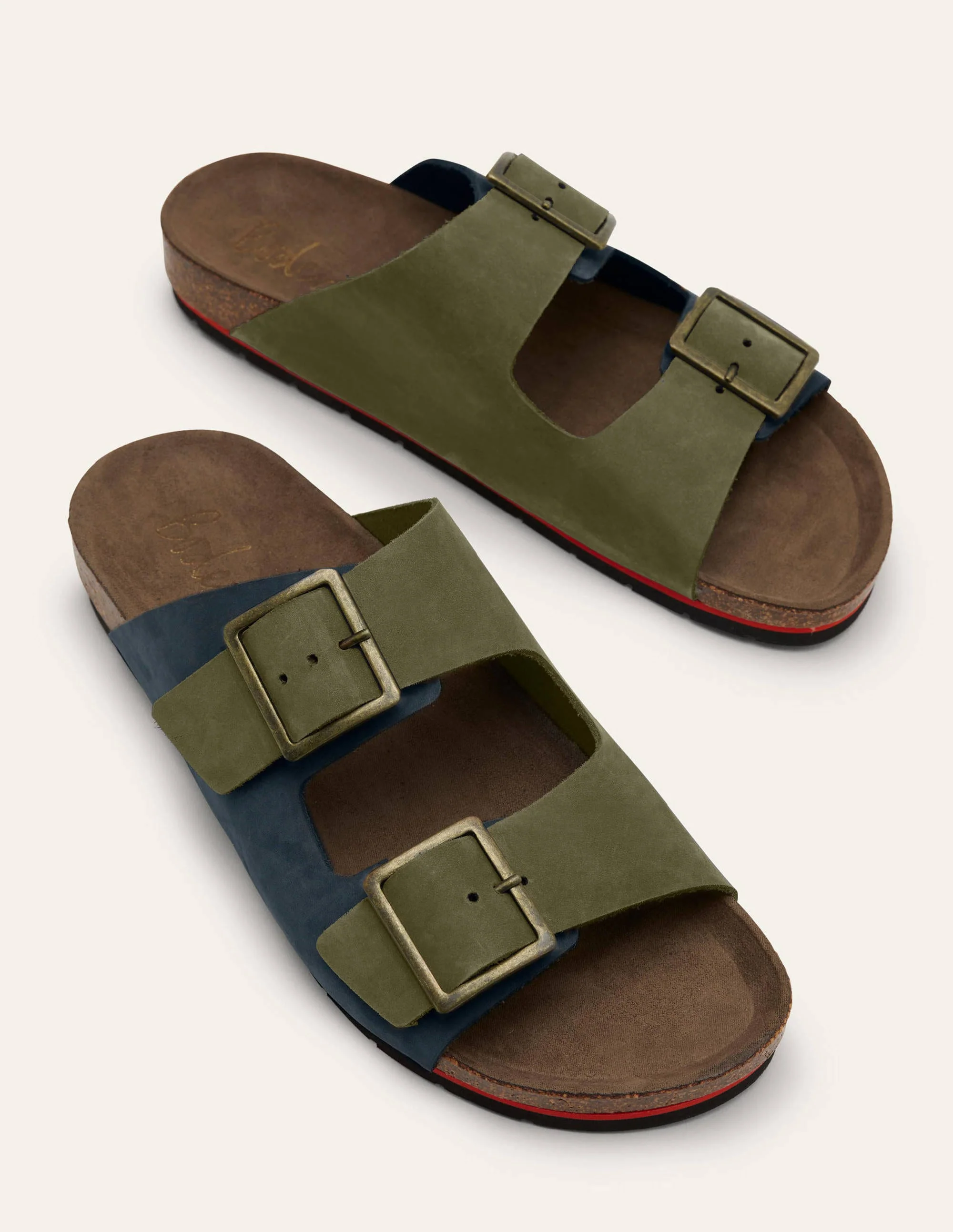 Double Strap Sandal-Green Khaki Colourblock - Image 2