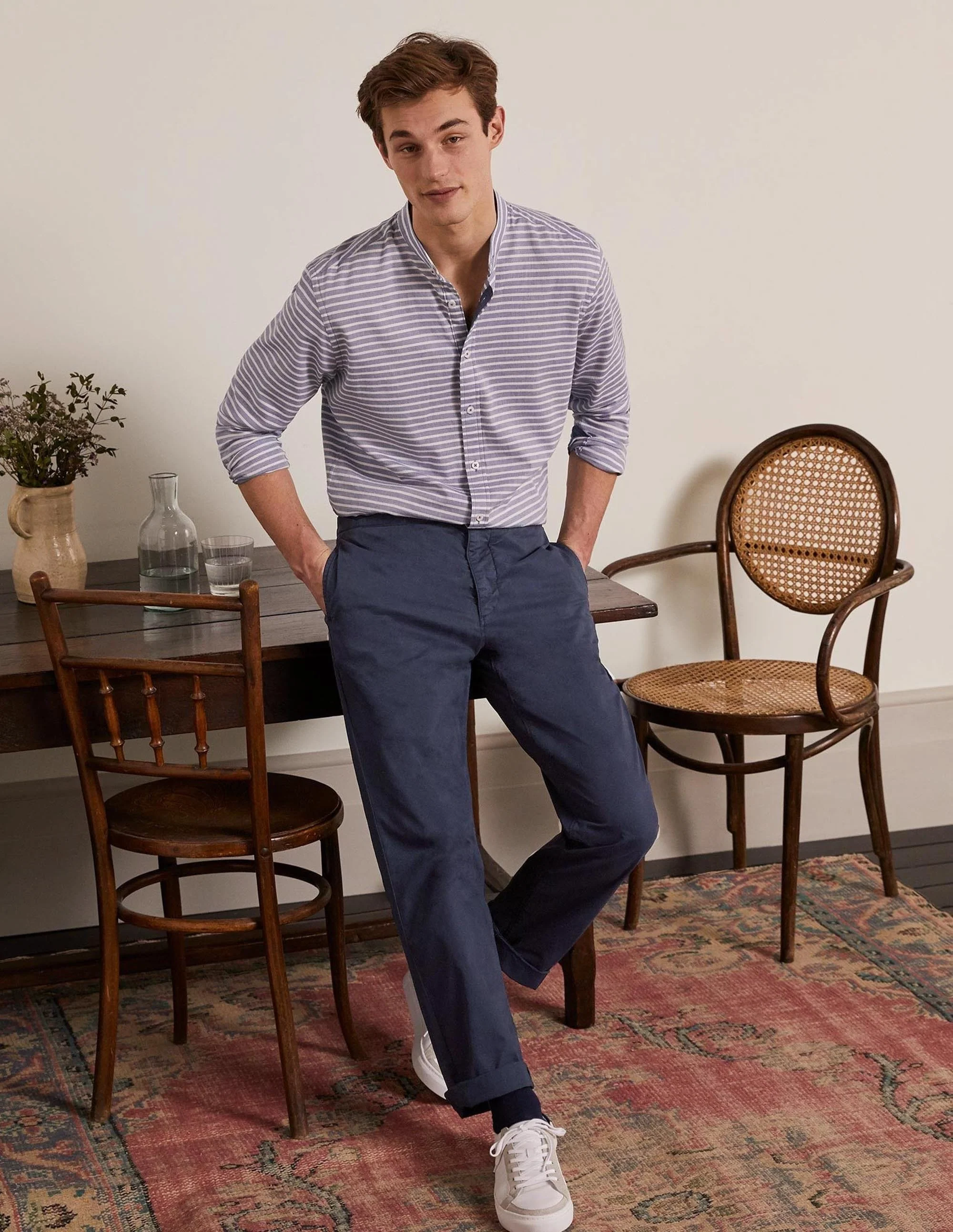 Elasticated Chino Pants-Navy