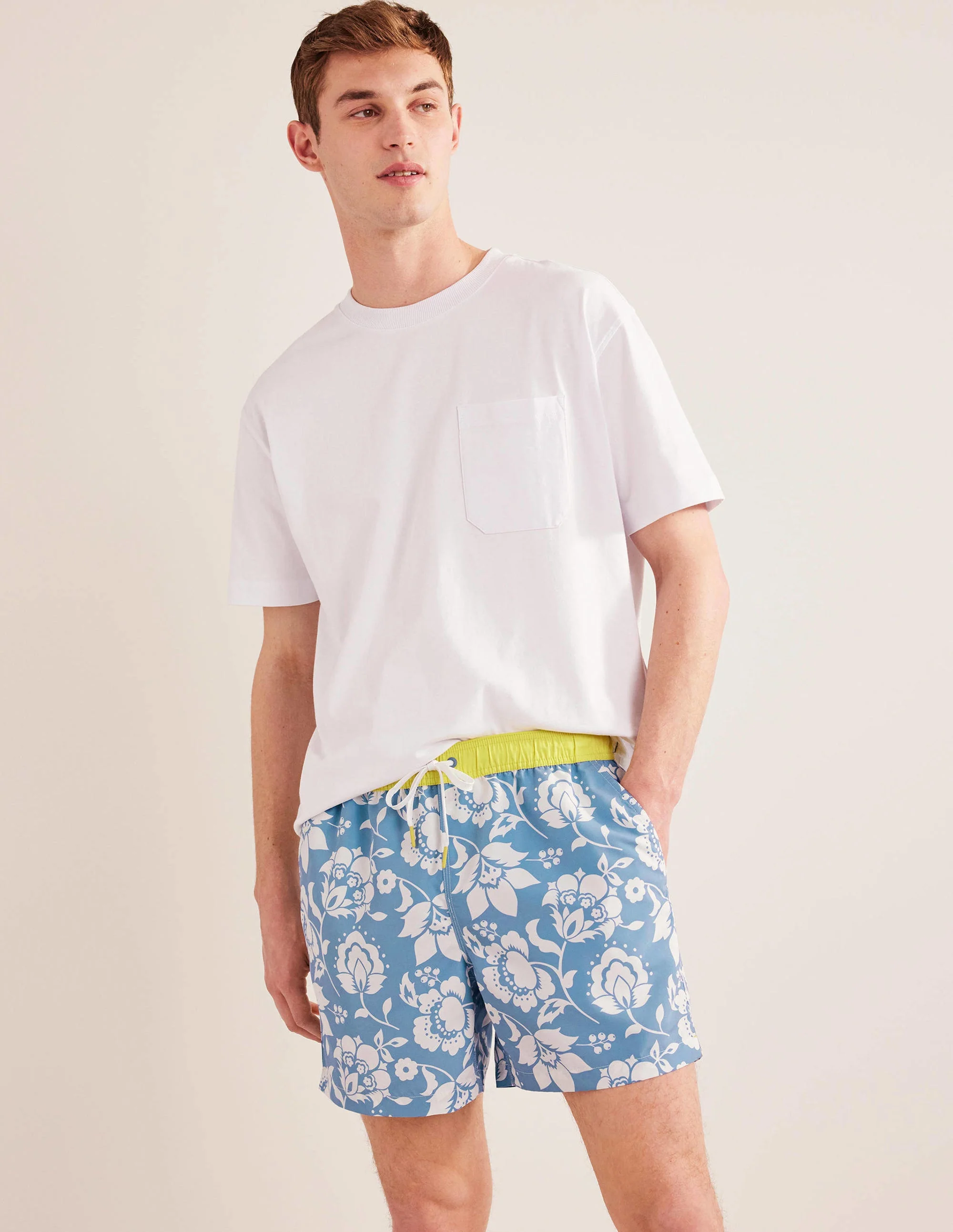 Elasticated Waist Swim Short-Starboard and Ecru Floral