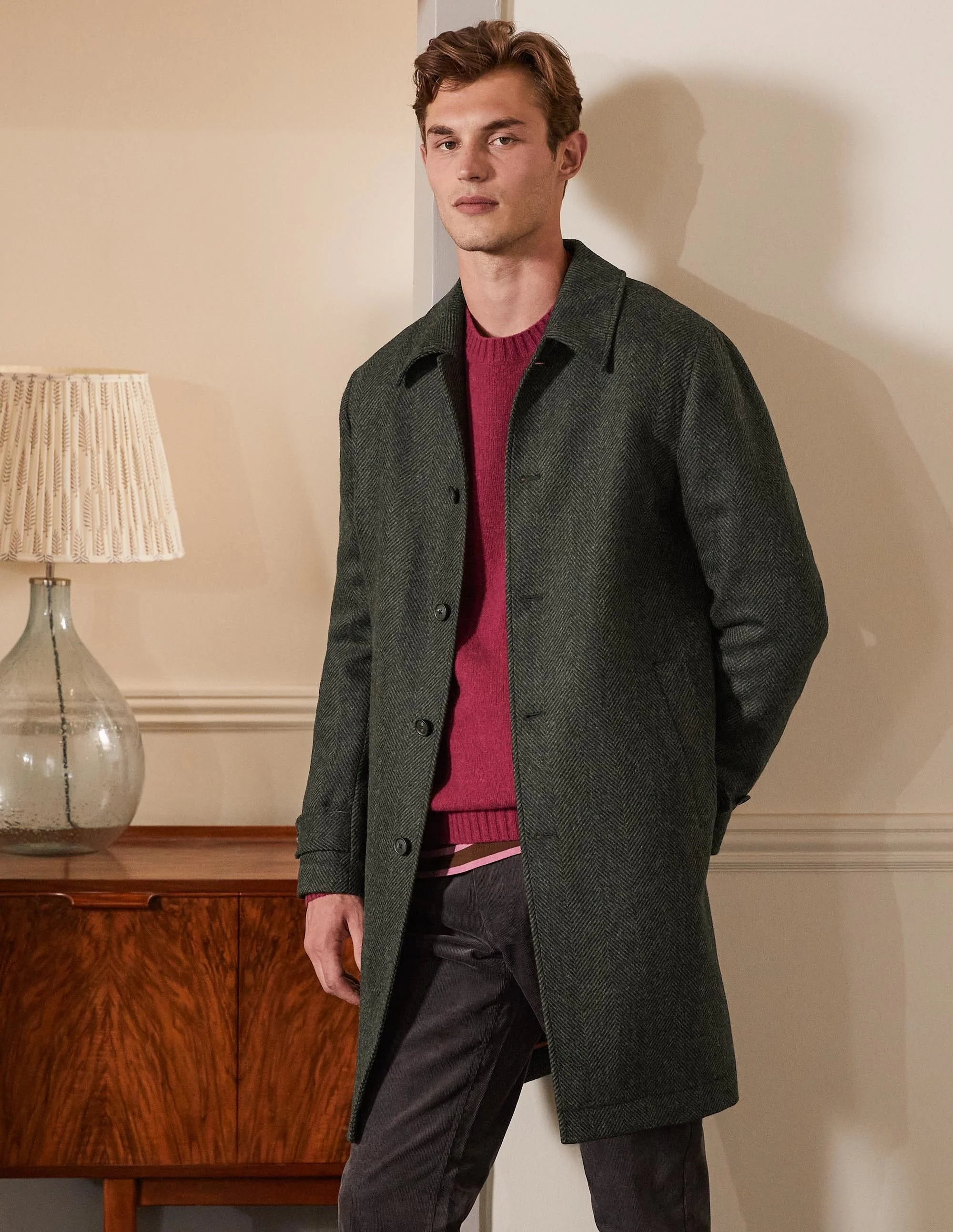Eldon British Tweed Overcoat-Richmond Green Herringbone
