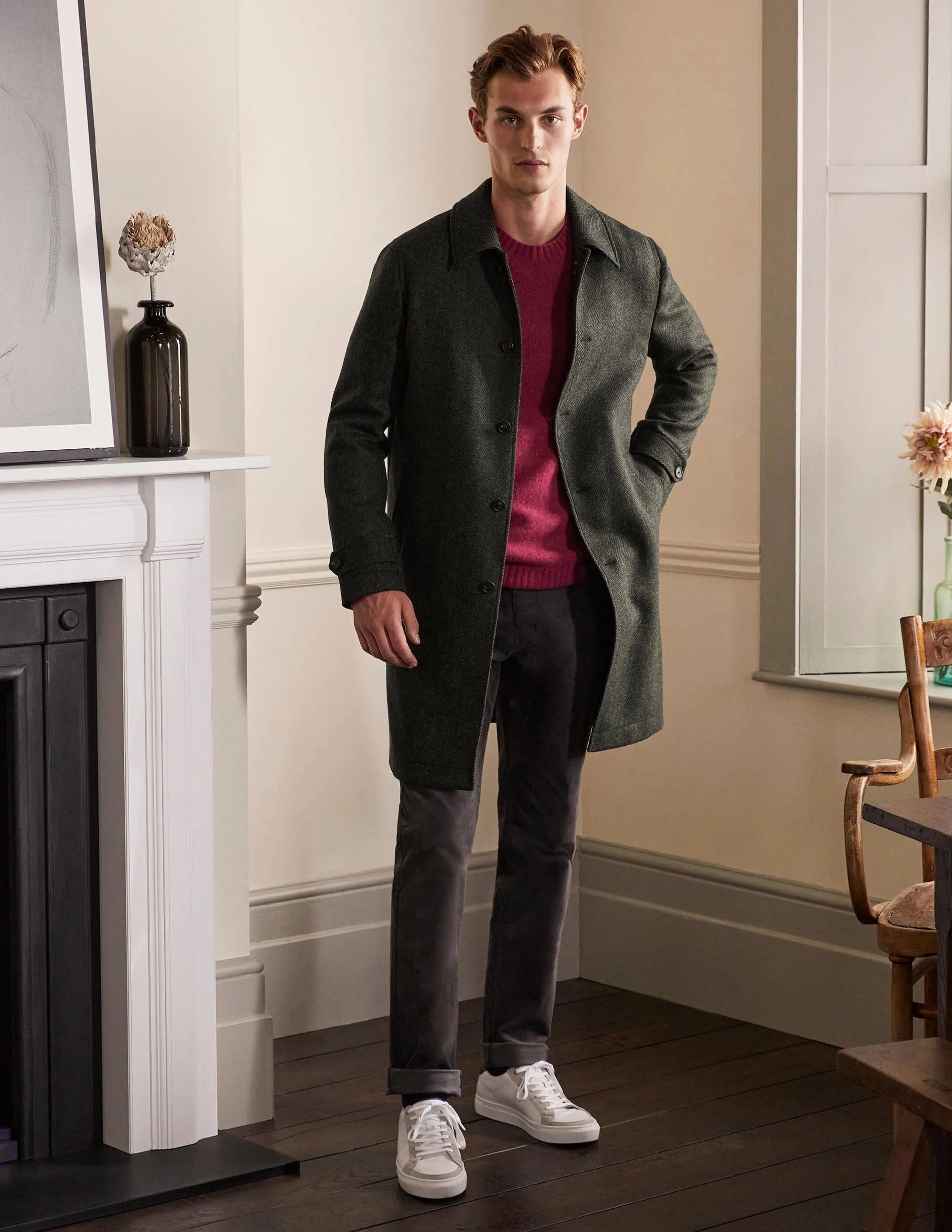 Eldon British Tweed Overcoat-Richmond Green Herringbone - Image 4