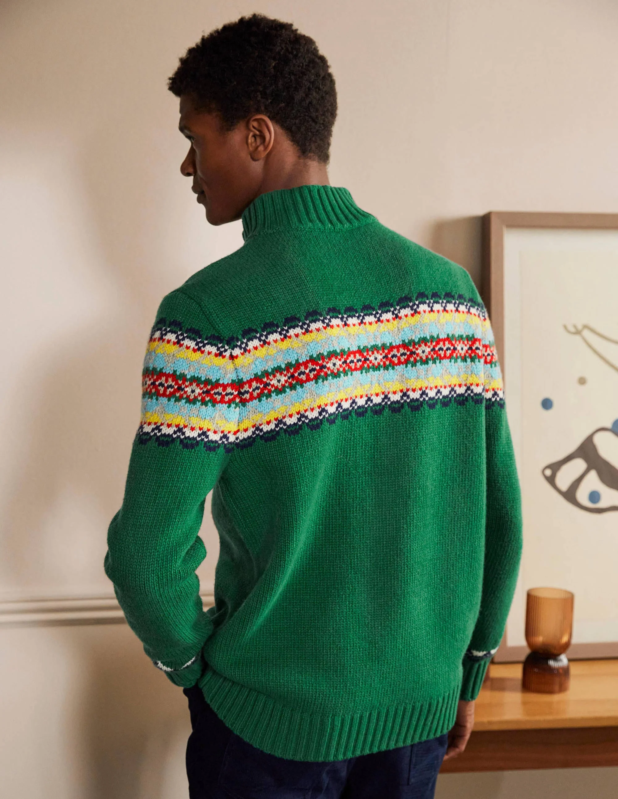 Fair Isle Half Zip-Green Baize Fairisle - Image 3