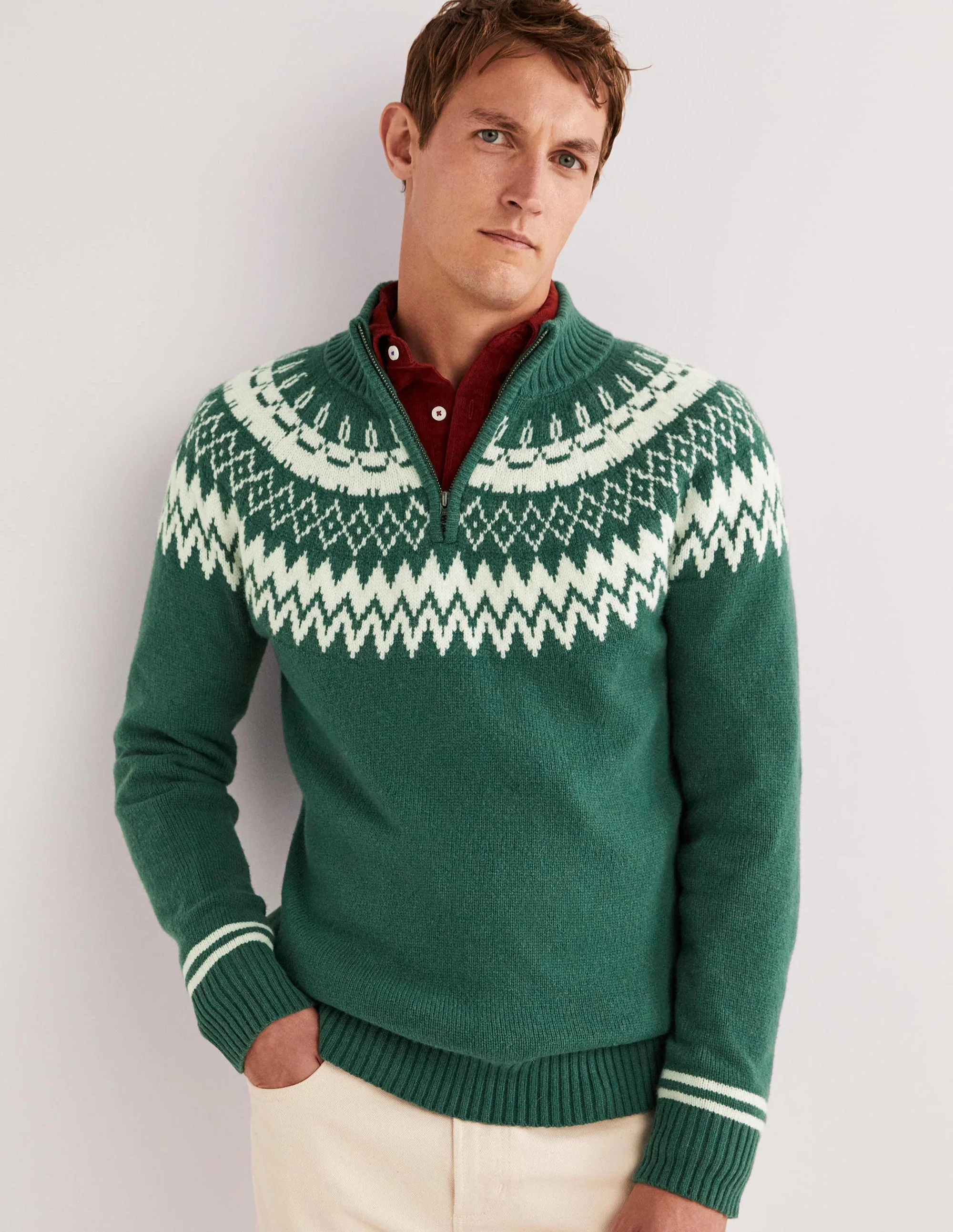 Fair Isle Half Zip-Trekking Green