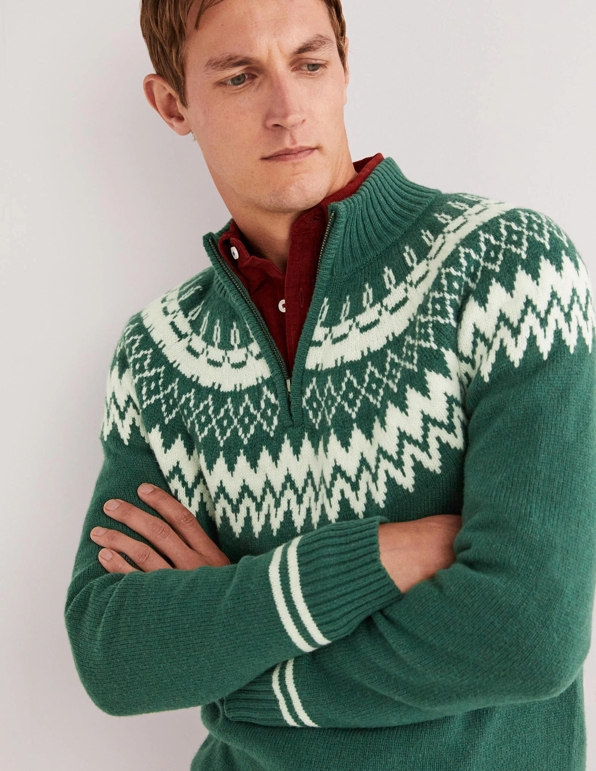 Fair Isle Half Zip-Trekking Green - Image 5