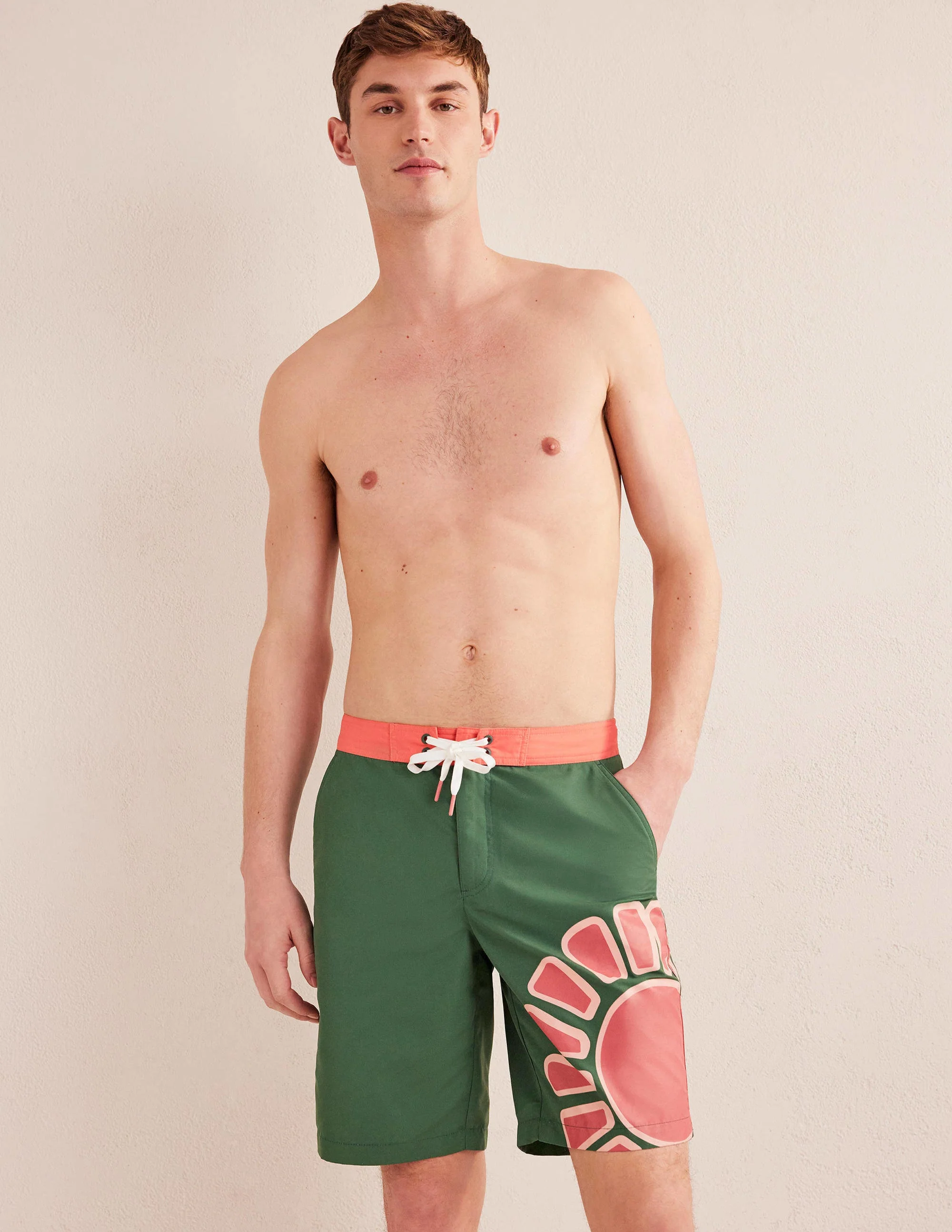 Fixed Waist Board Short-Palm Leaf Sun