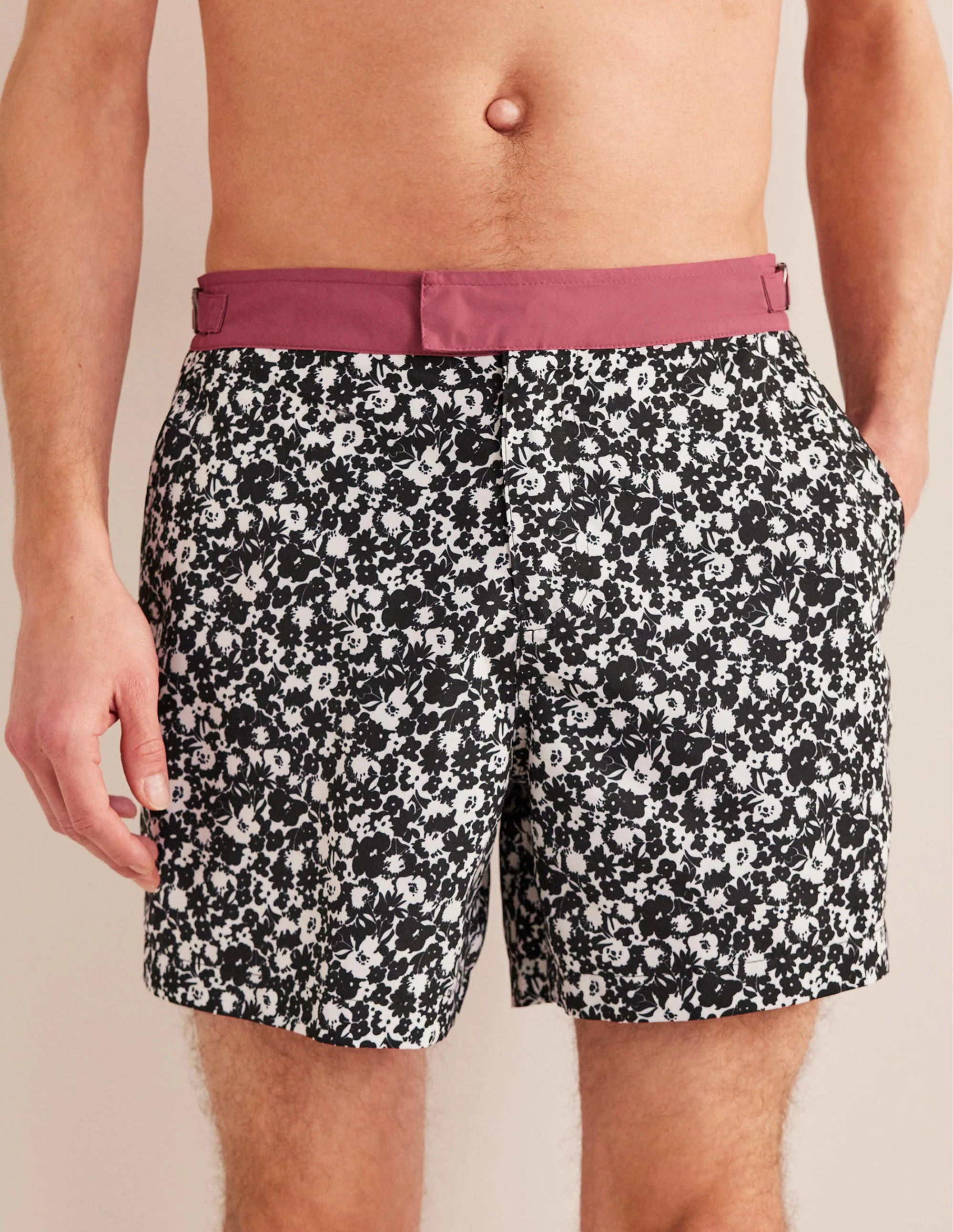 Fixed Waist Swim Short-Black and Ecru Floral - Image 4