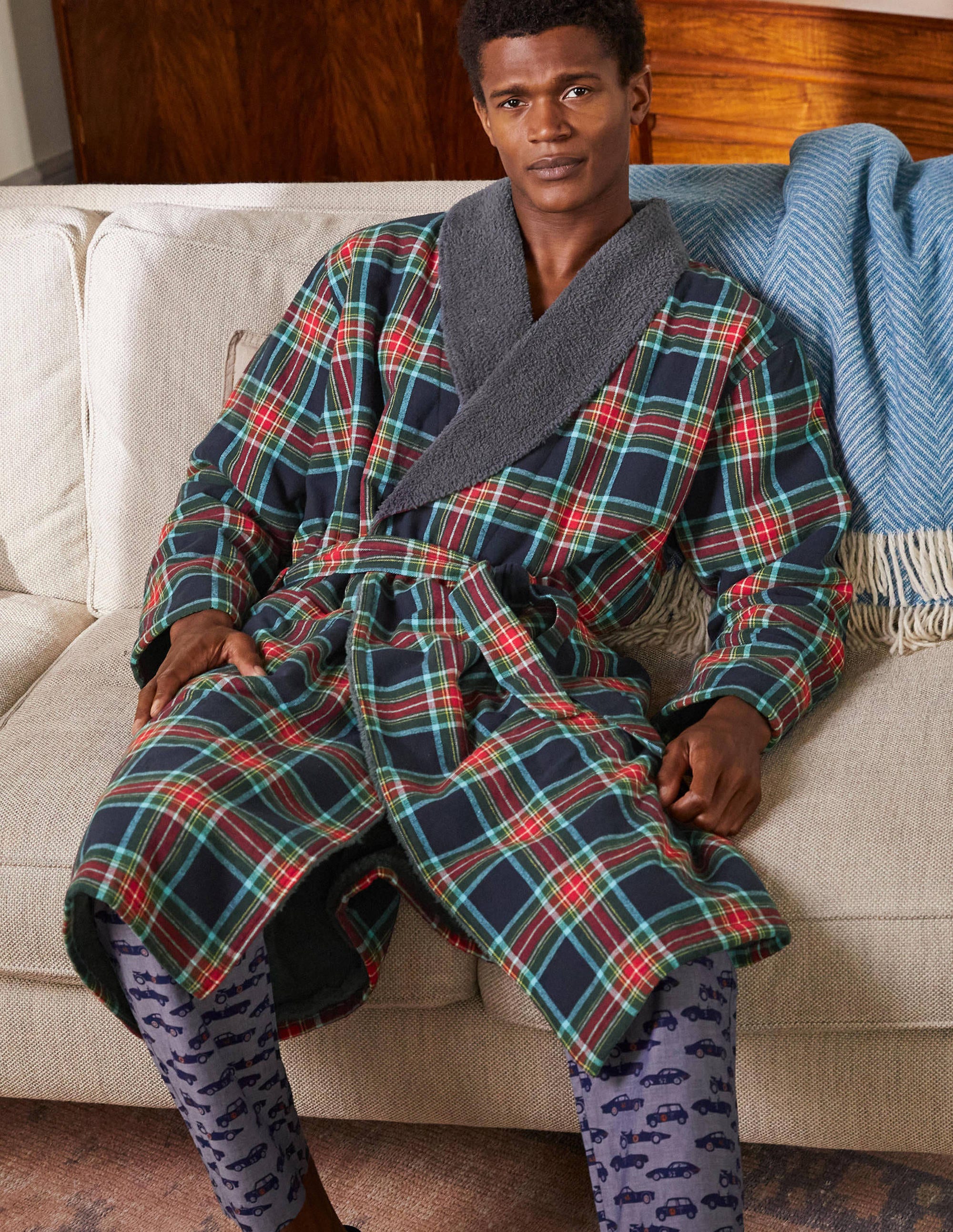 Flannel Robe-Navy and Rockabilly Red Check