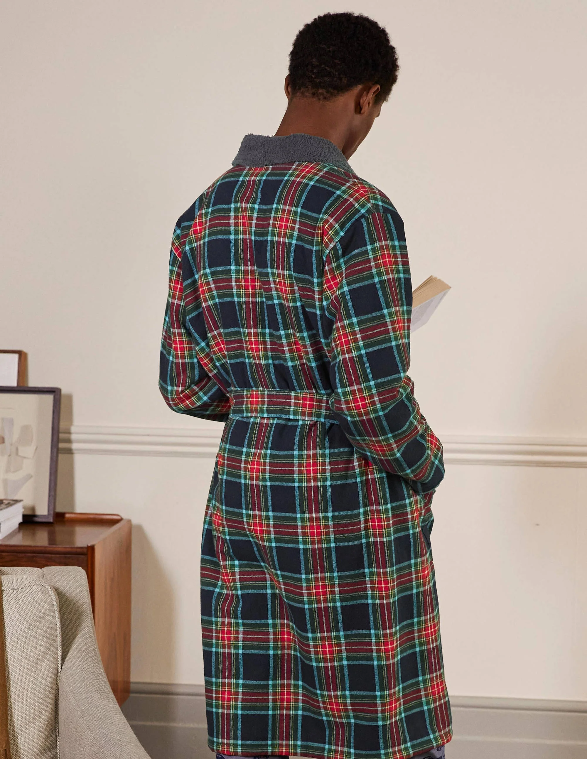 Flannel Robe-Navy and Rockabilly Red Check - Image 3