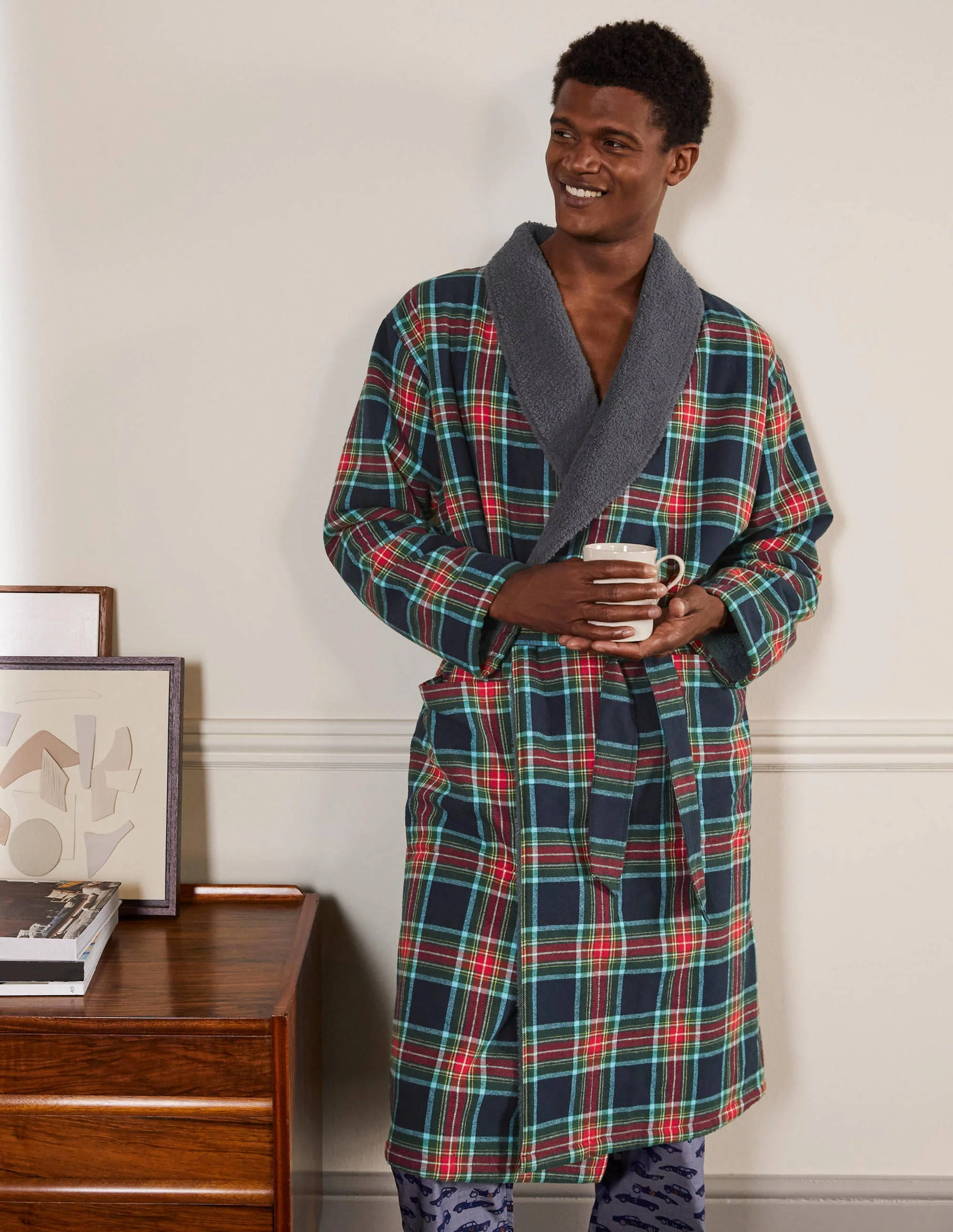 Flannel Robe-Navy and Rockabilly Red Check - Image 4