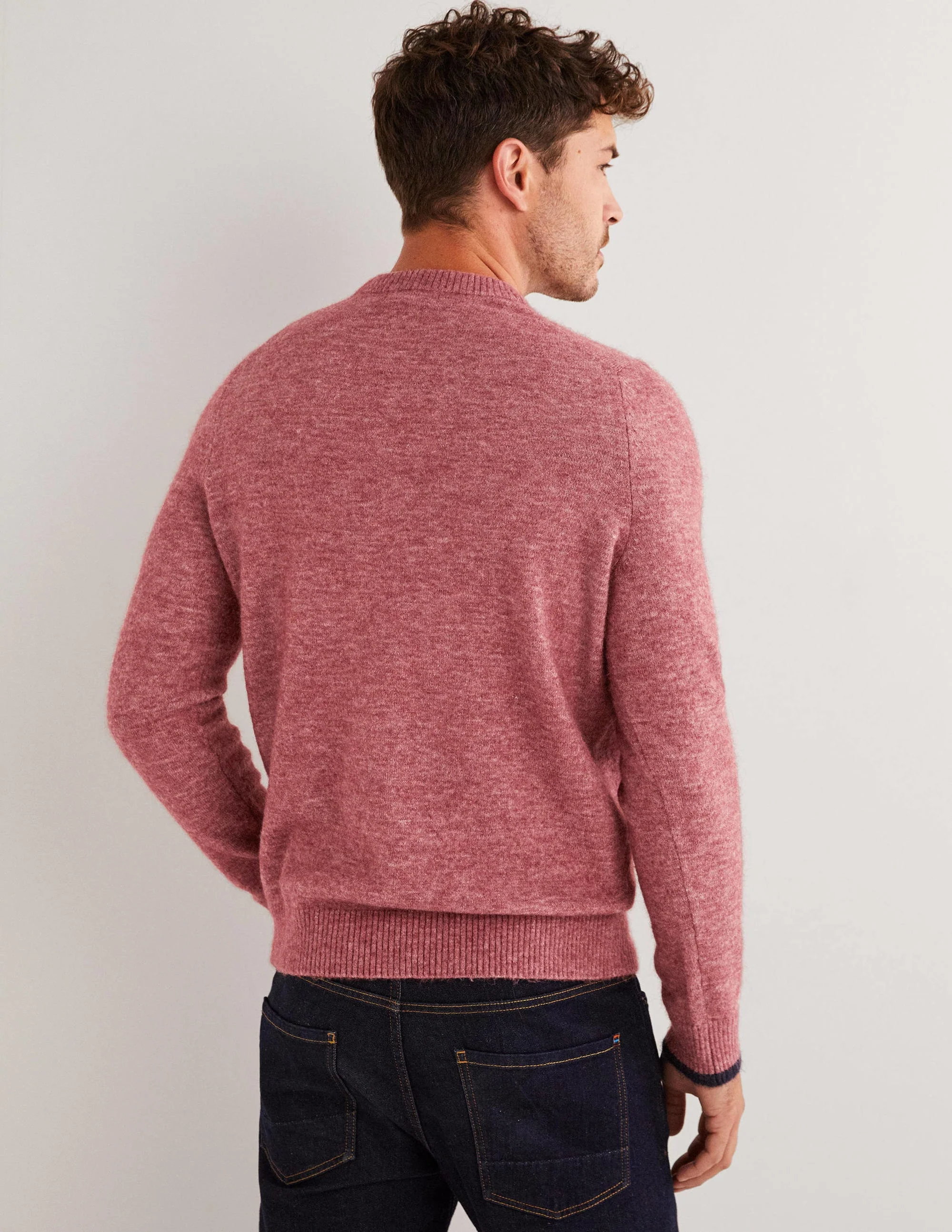 Fluffy Crew Neck Sweater-Blush Pink Melange - Image 3