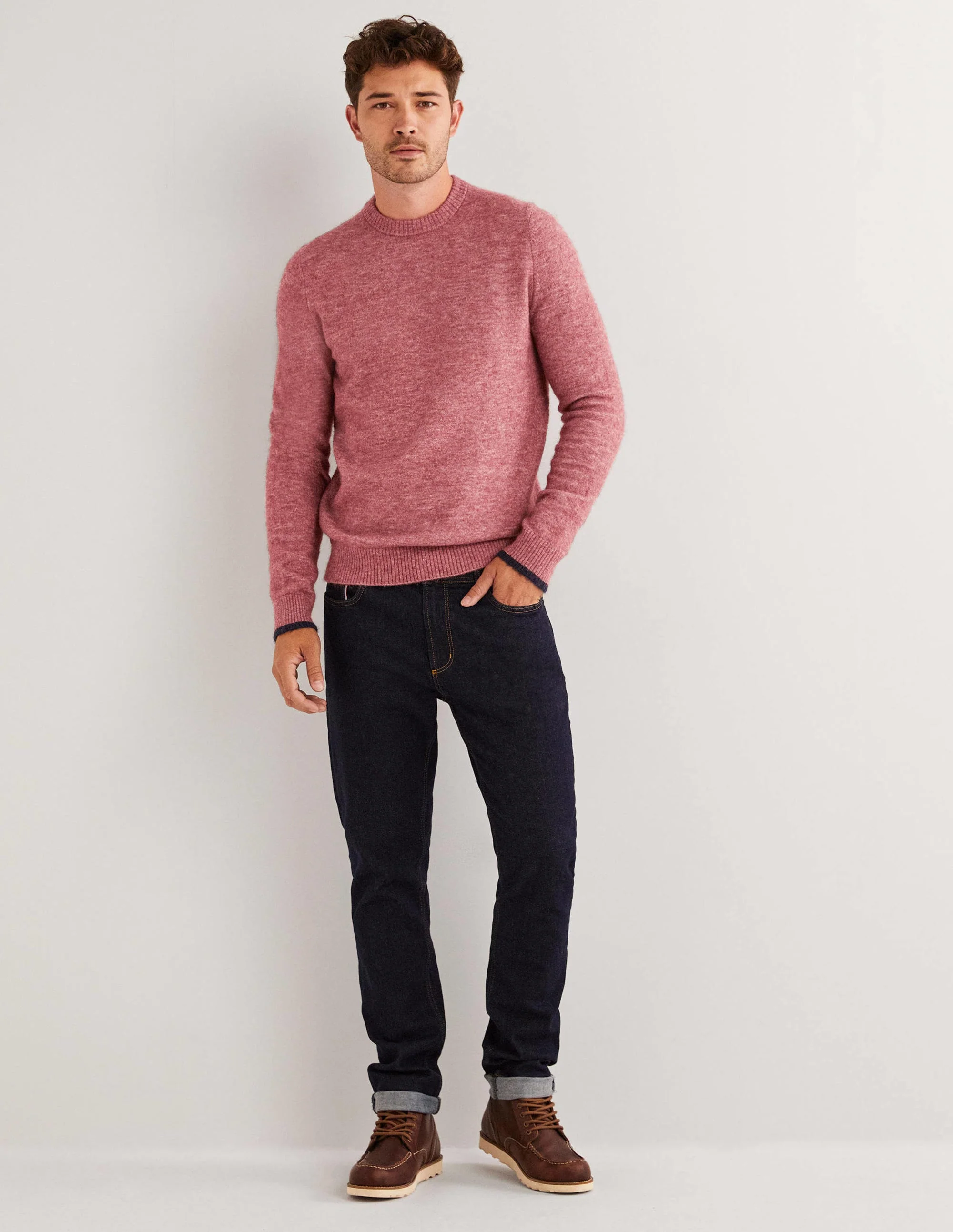 Fluffy Crew Neck Sweater-Blush Pink Melange - Image 4
