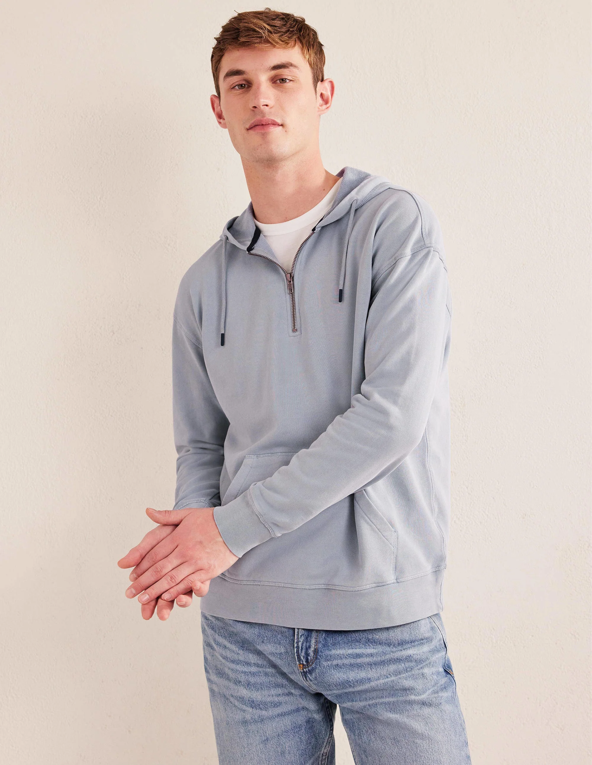 Garment Dye Half Zip Hoodie-Dusty Blue