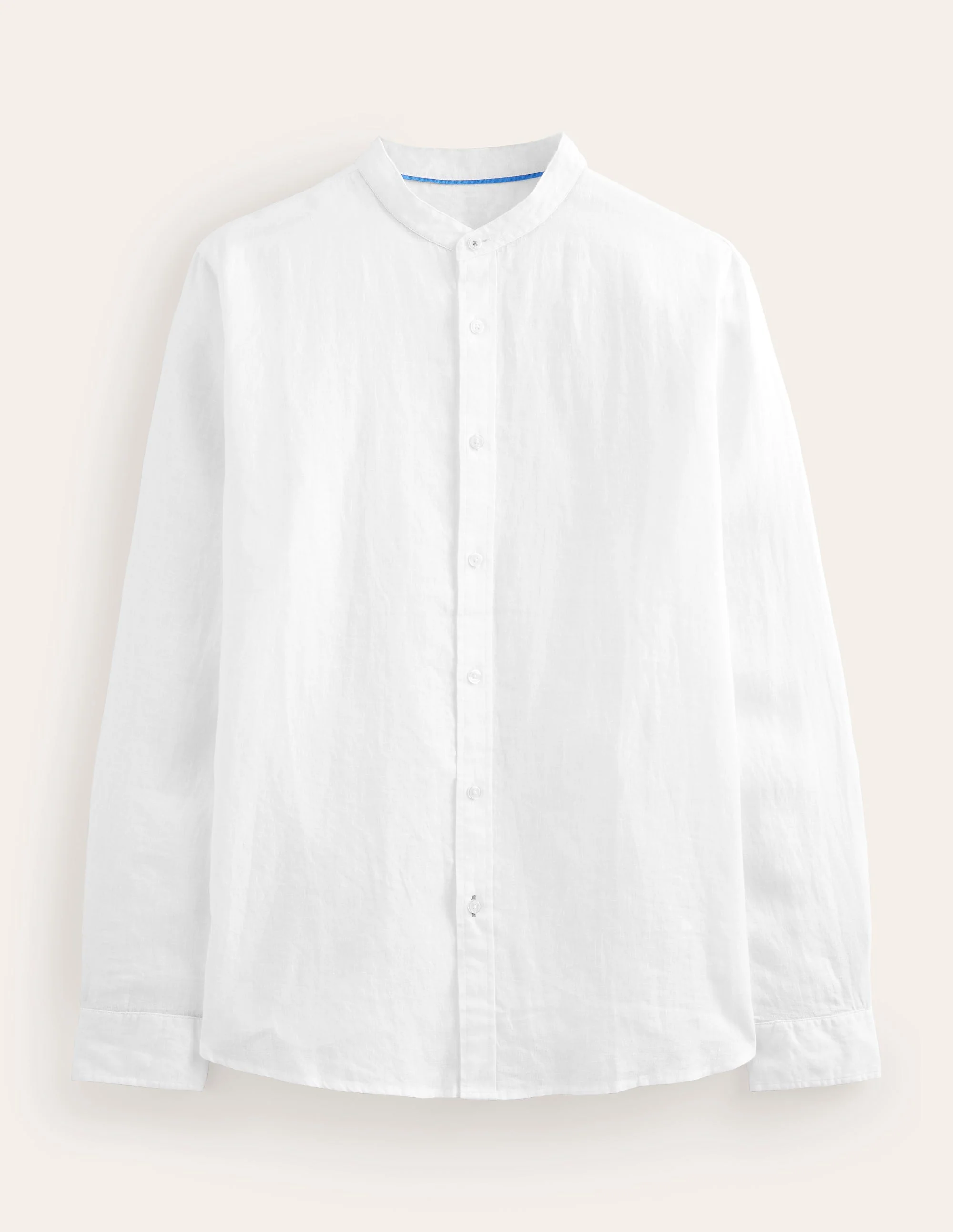 Grandad Collar Linen Shirt-White - Image 6