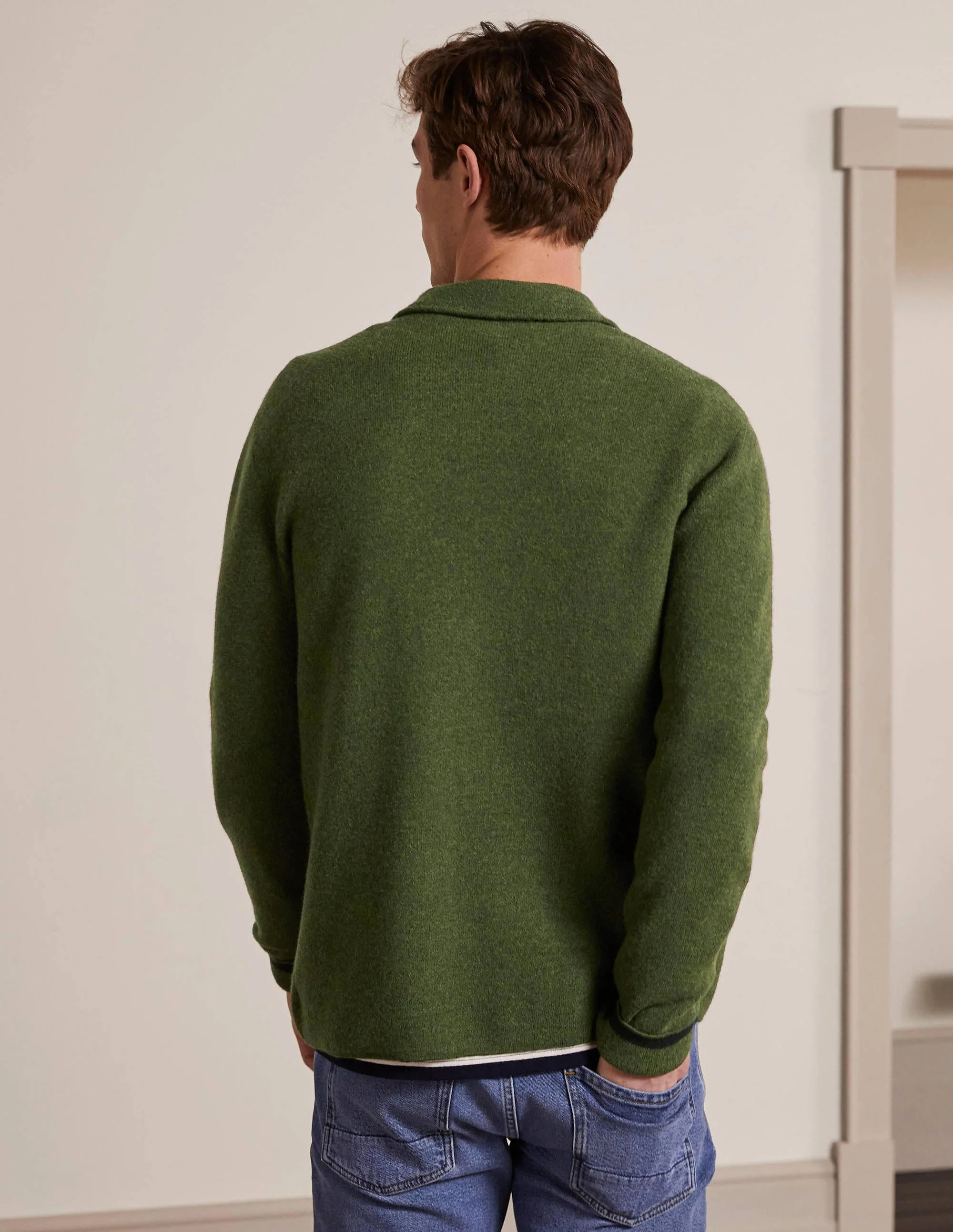Haddon Merino Knitted Jacket-Dark Olive Melange - Image 3