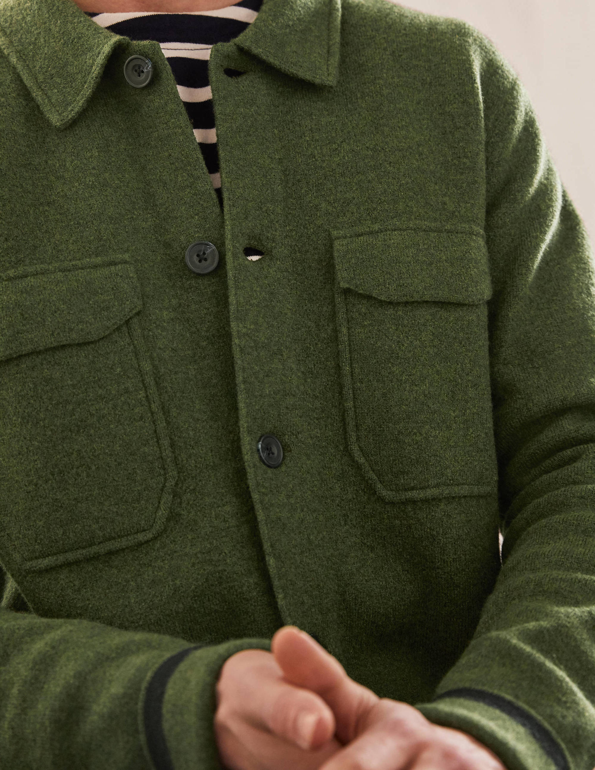 Haddon Merino Knitted Jacket-Dark Olive Melange - Image 4