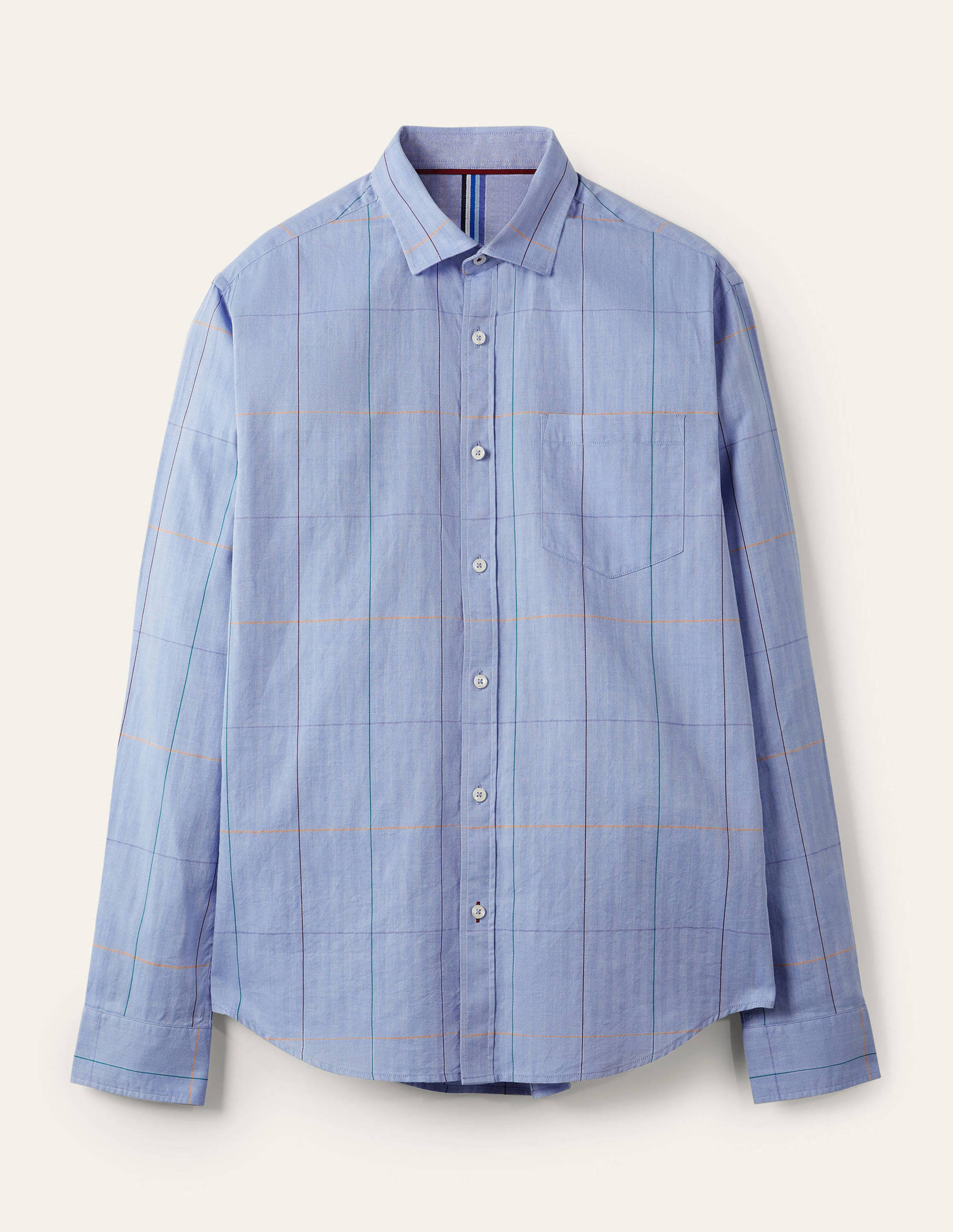 Herringbone Cotton Shirt-Blue Multi Check - Image 5