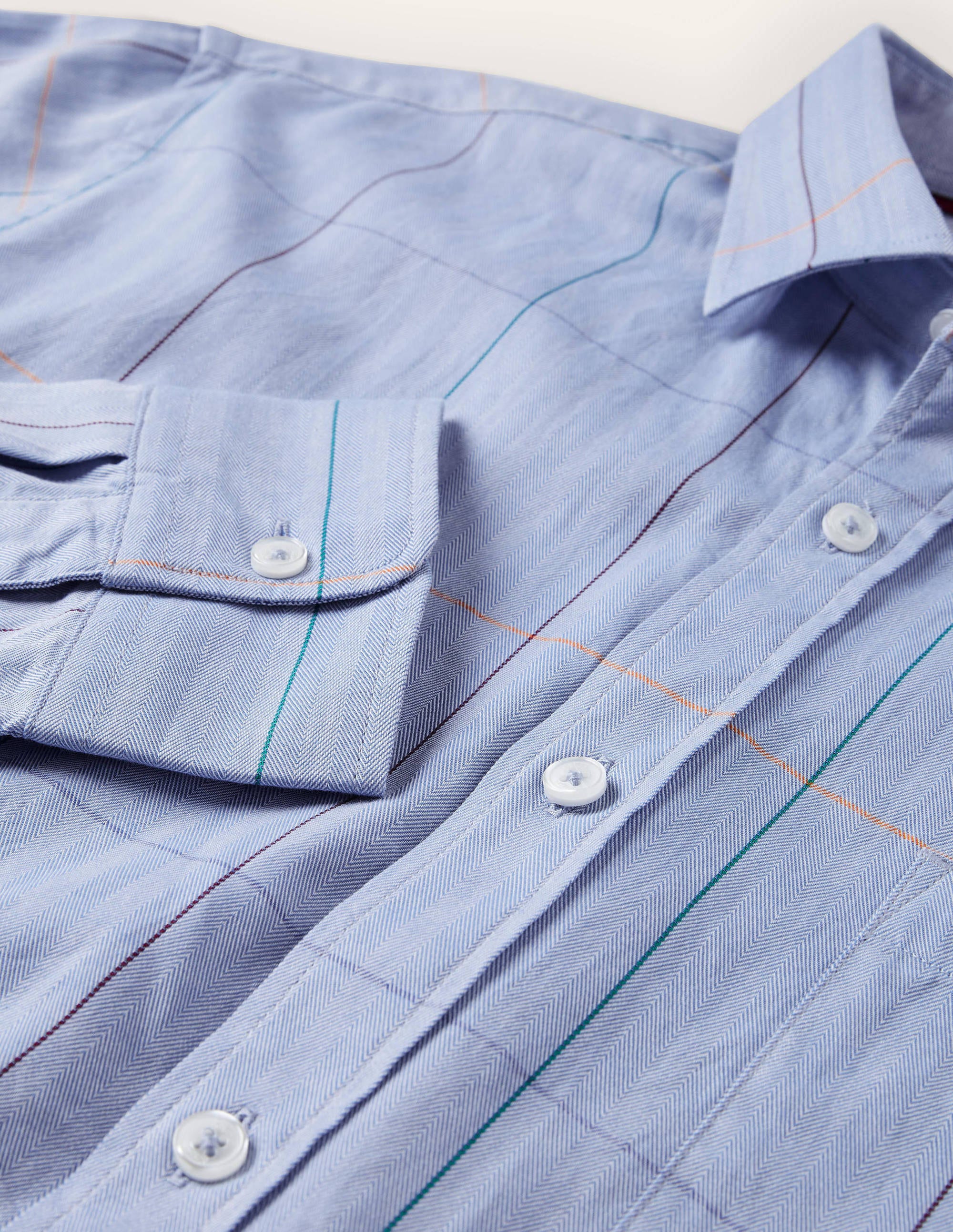 Herringbone Cotton Shirt-Blue Multi Check - Image 6
