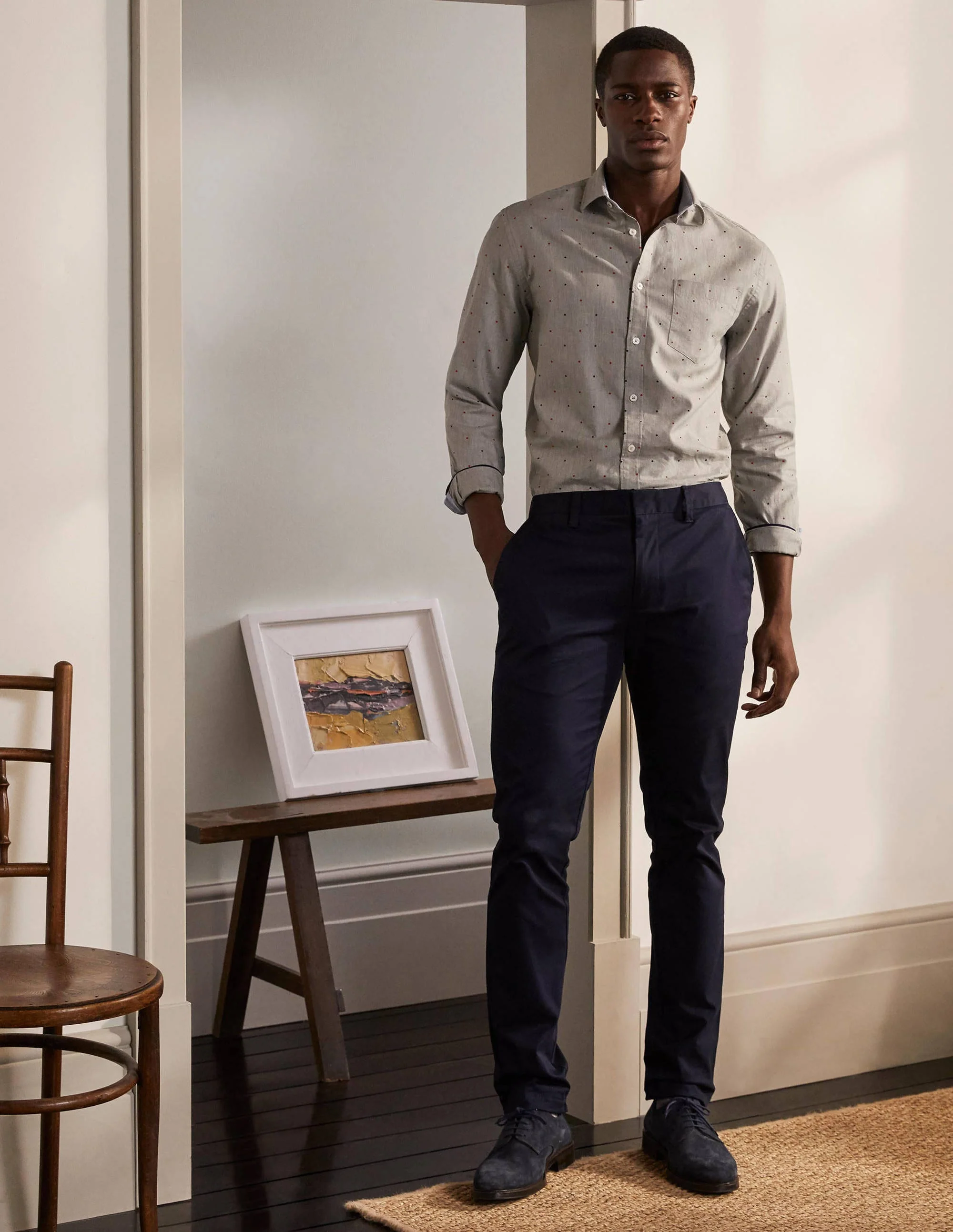 Herringbone Cotton Shirt-Grey Multi Spot - Image 2
