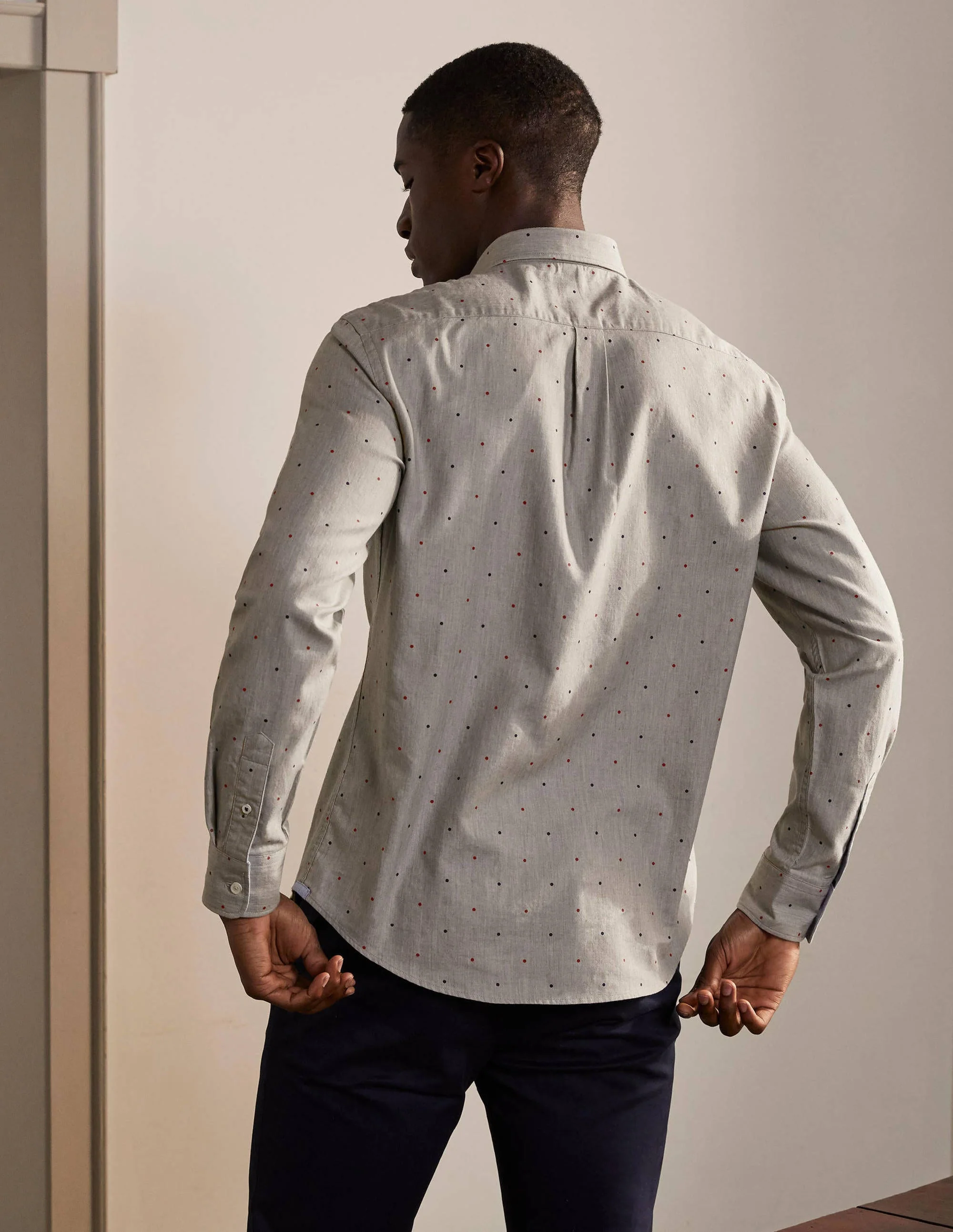 Herringbone Cotton Shirt-Grey Multi Spot - Image 3