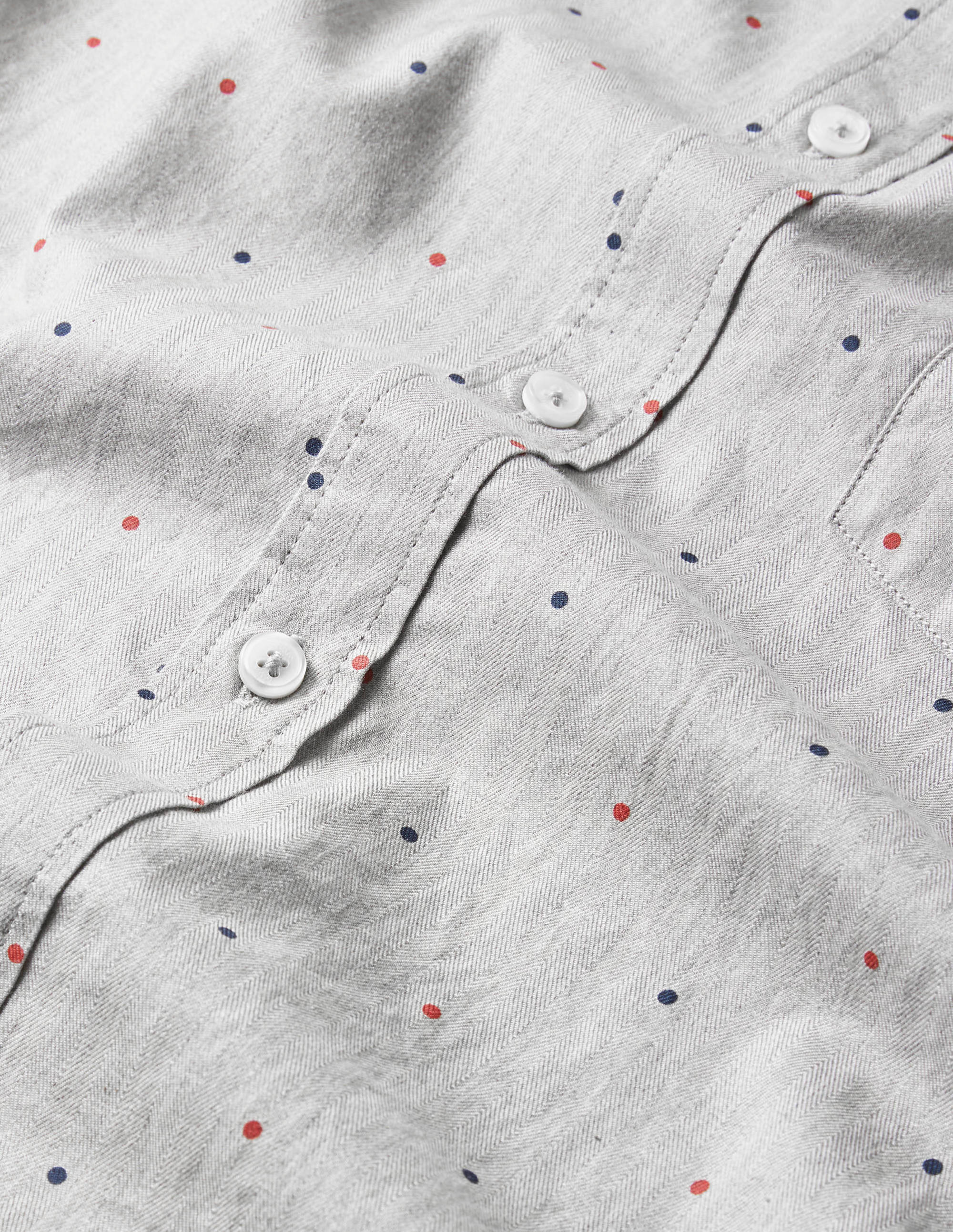 Herringbone Cotton Shirt-Grey Multi Spot - Image 6