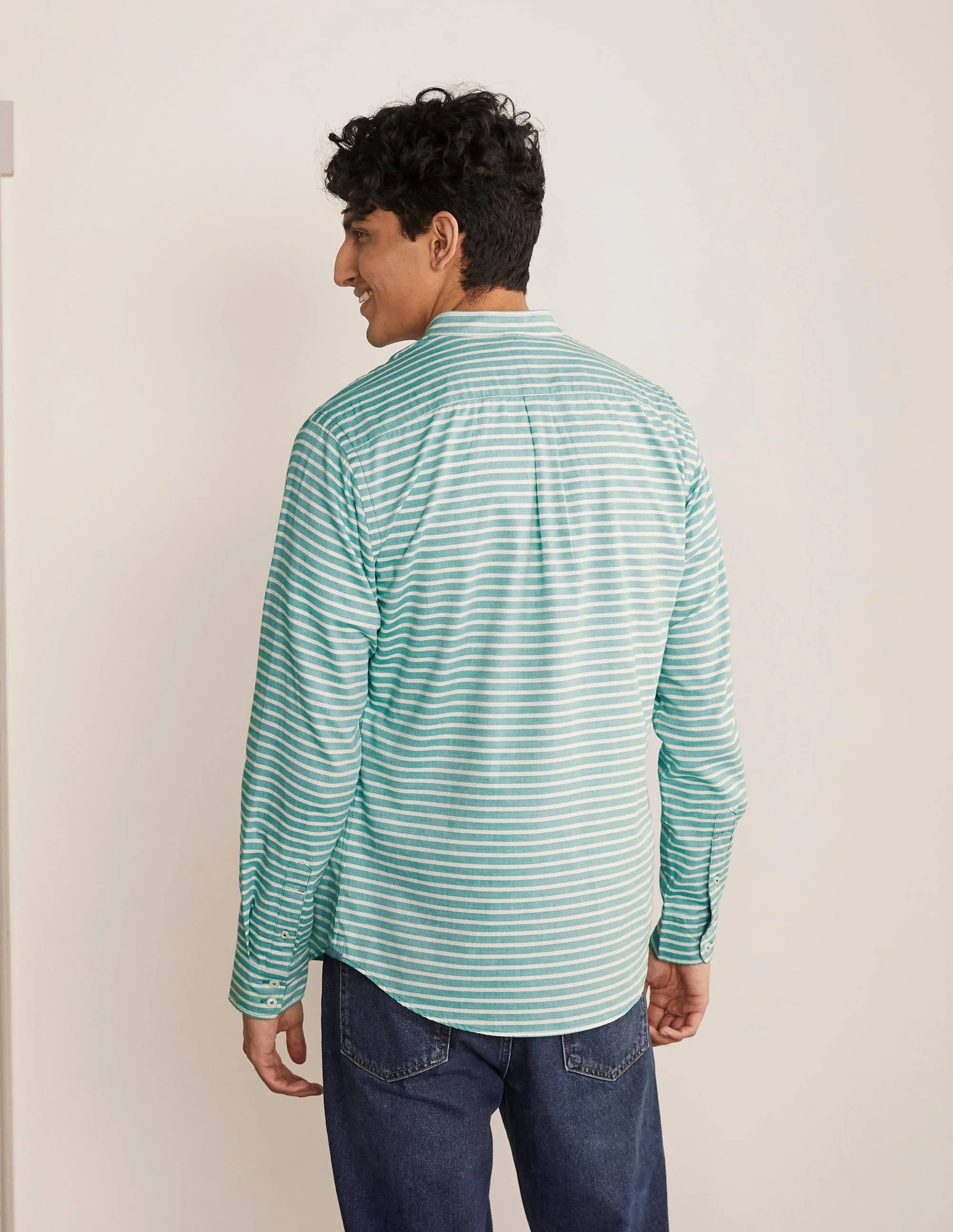 Herringbone Grandad Shirt-Forest Green - Image 3