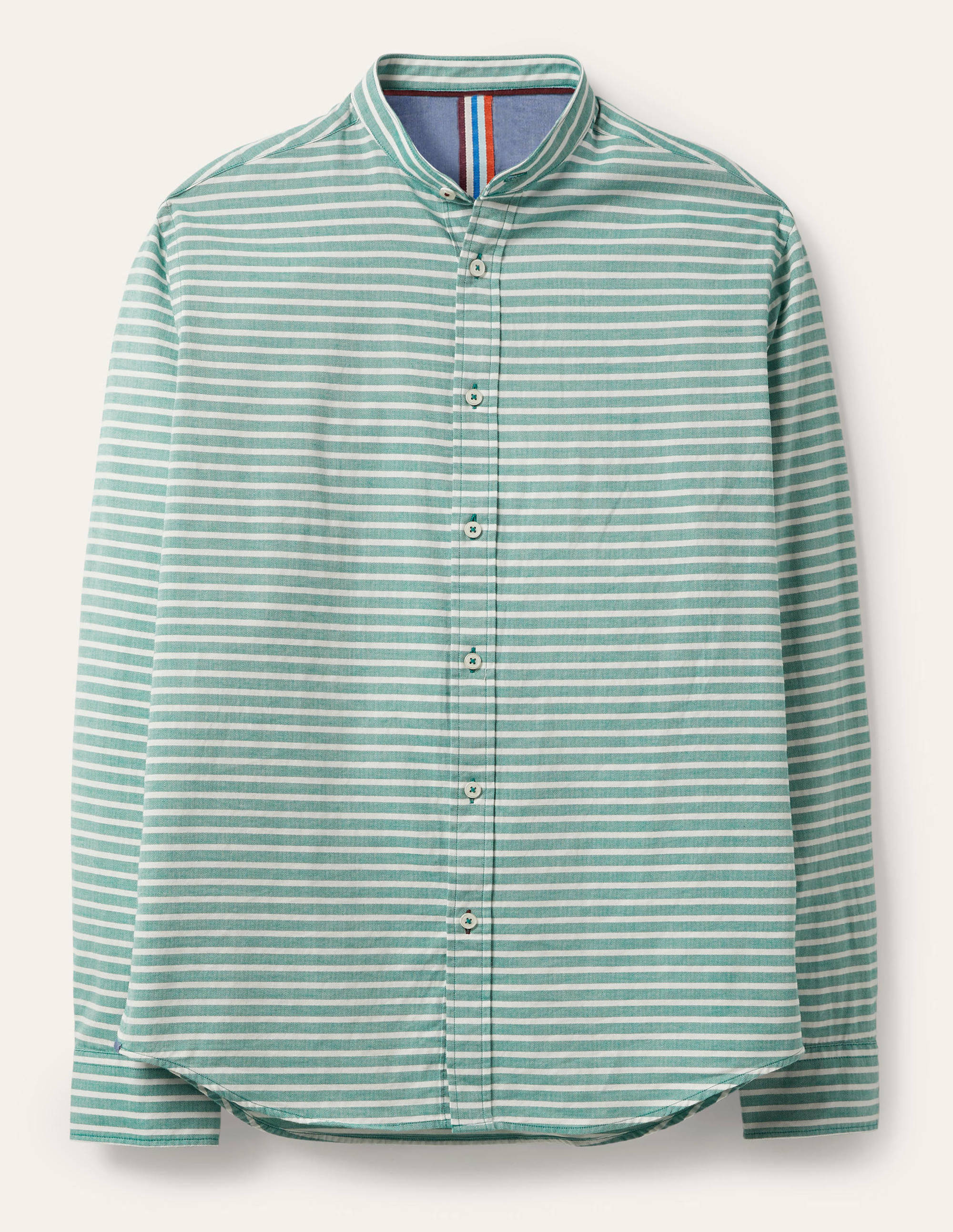 Herringbone Grandad Shirt-Forest Green - Image 5