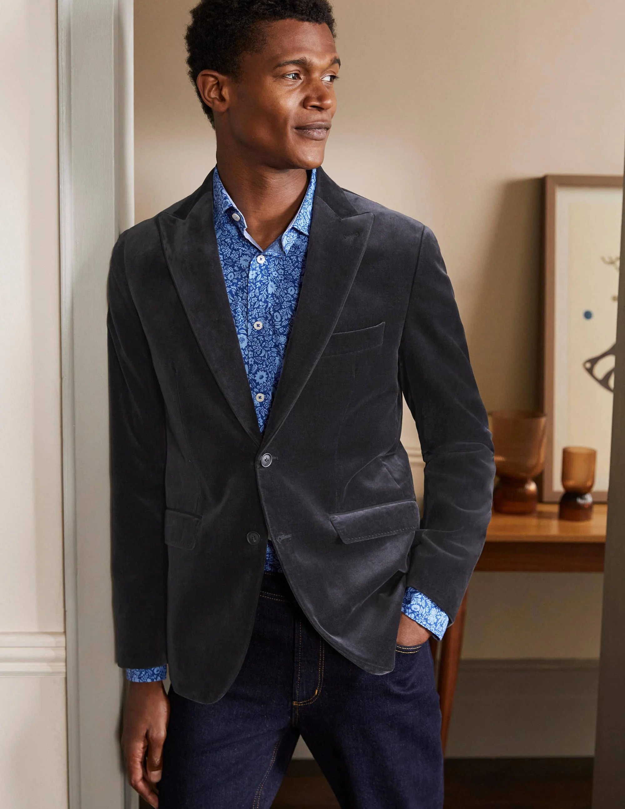 Highgate Velvet Blazer-Dark Grey
