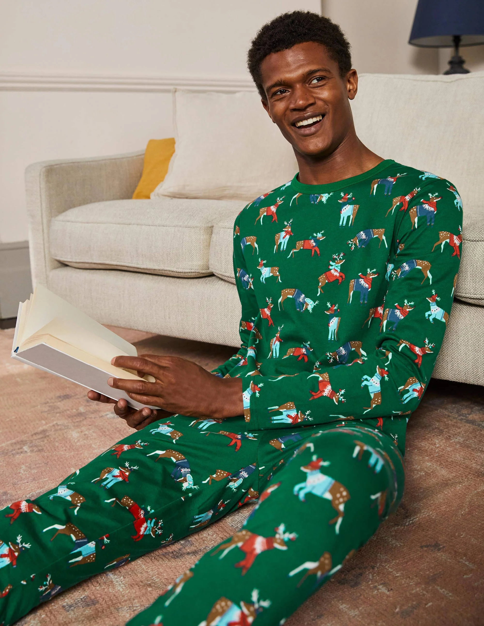 Jersey Pajama Set-Forest Glow Reindeer