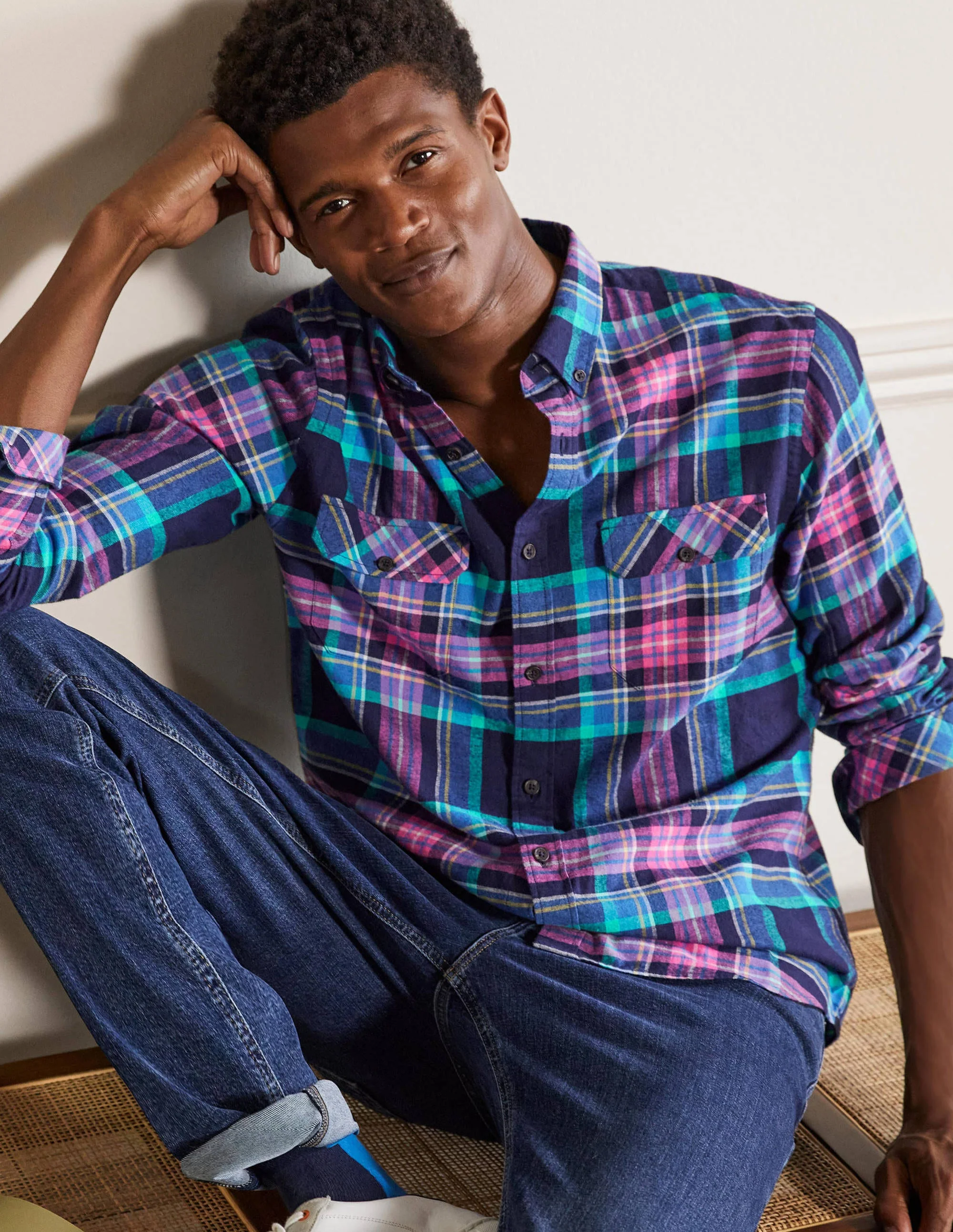 Julian Shirt-Navy/ Bright Petal Check