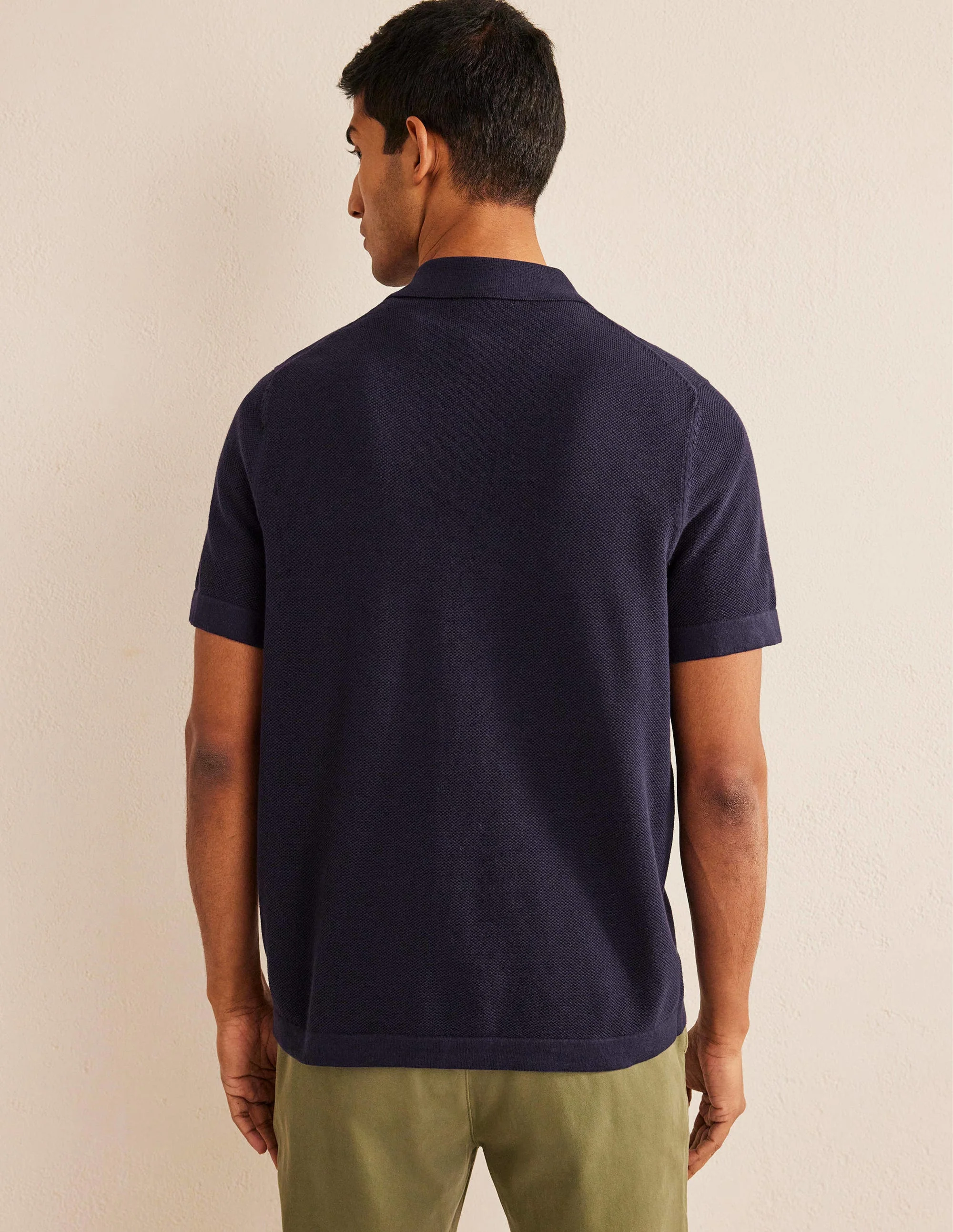 Knitted Short Sleeve Shirt-Navy - Image 3