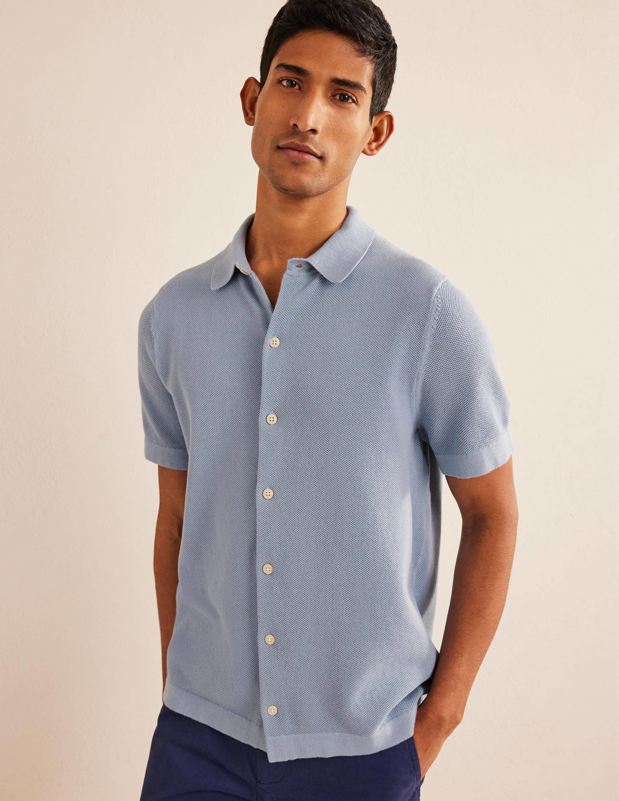 Knitted Short Sleeve Shirt-Washed Blue - Image 4
