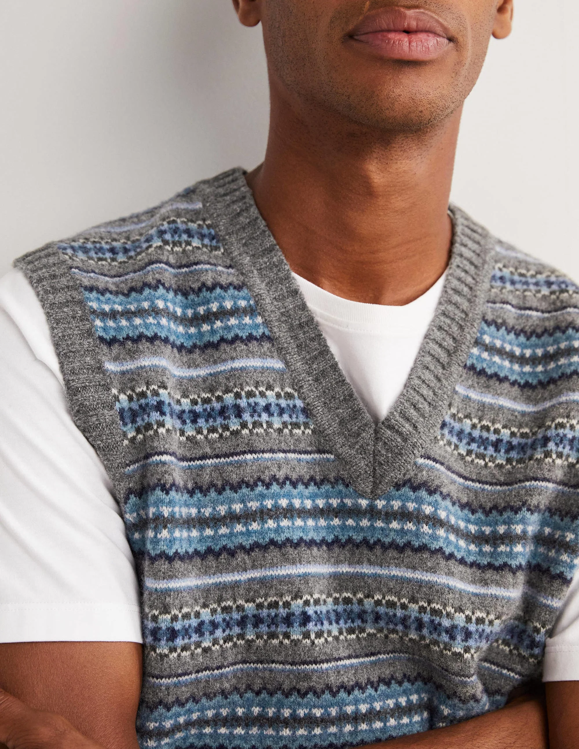 Knitted Sweater Vest-Blues Fairsle - Image 2