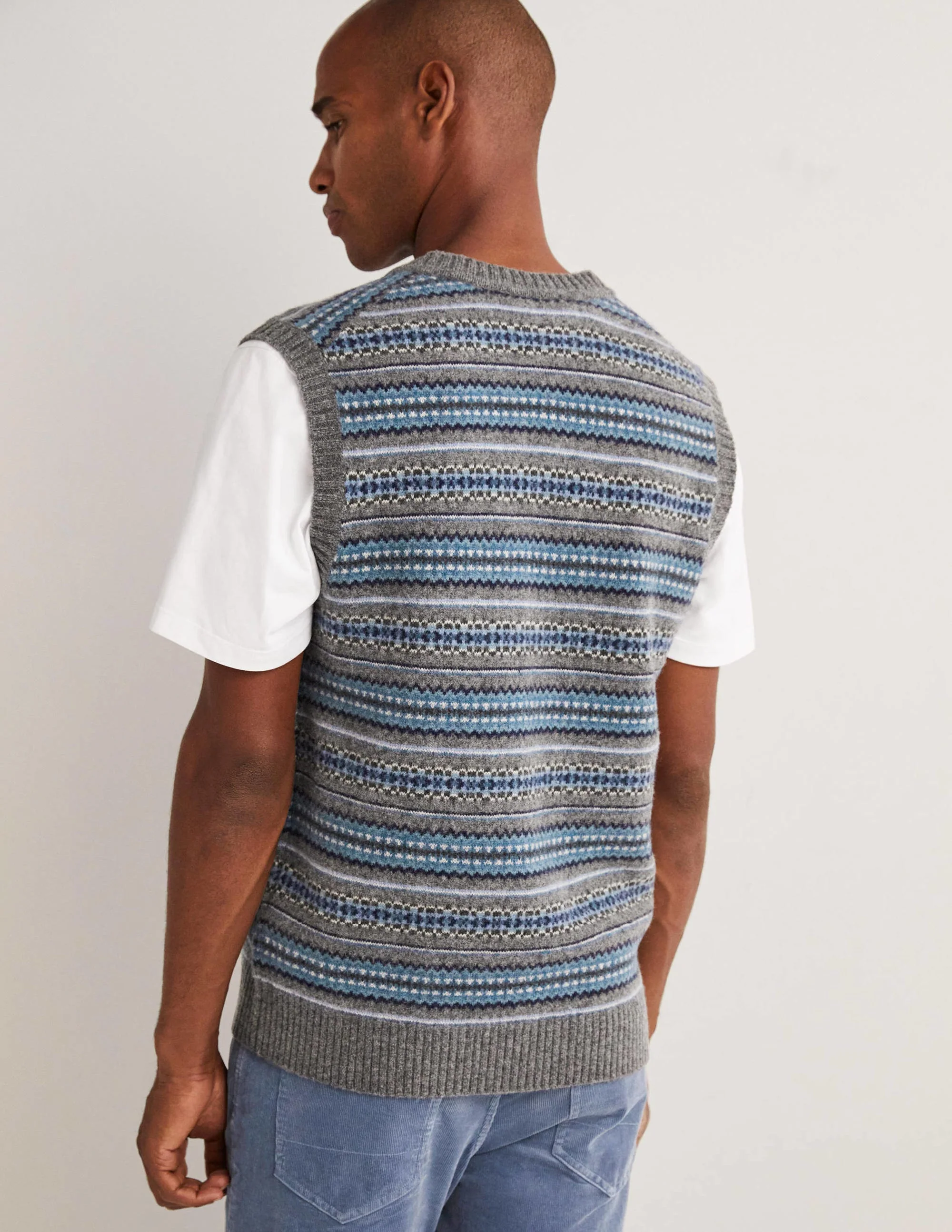 Knitted Sweater Vest-Blues Fairsle - Image 3