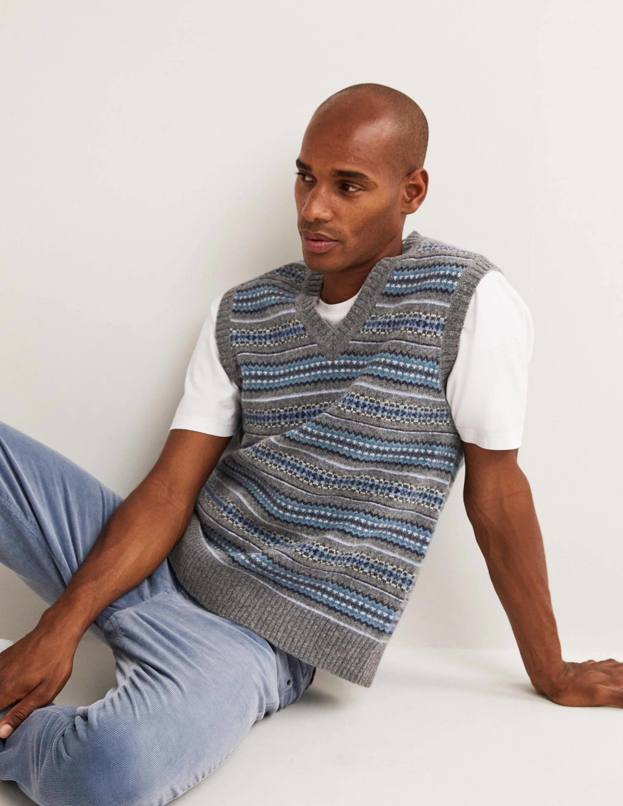 Knitted Sweater Vest-Blues Fairsle - Image 4