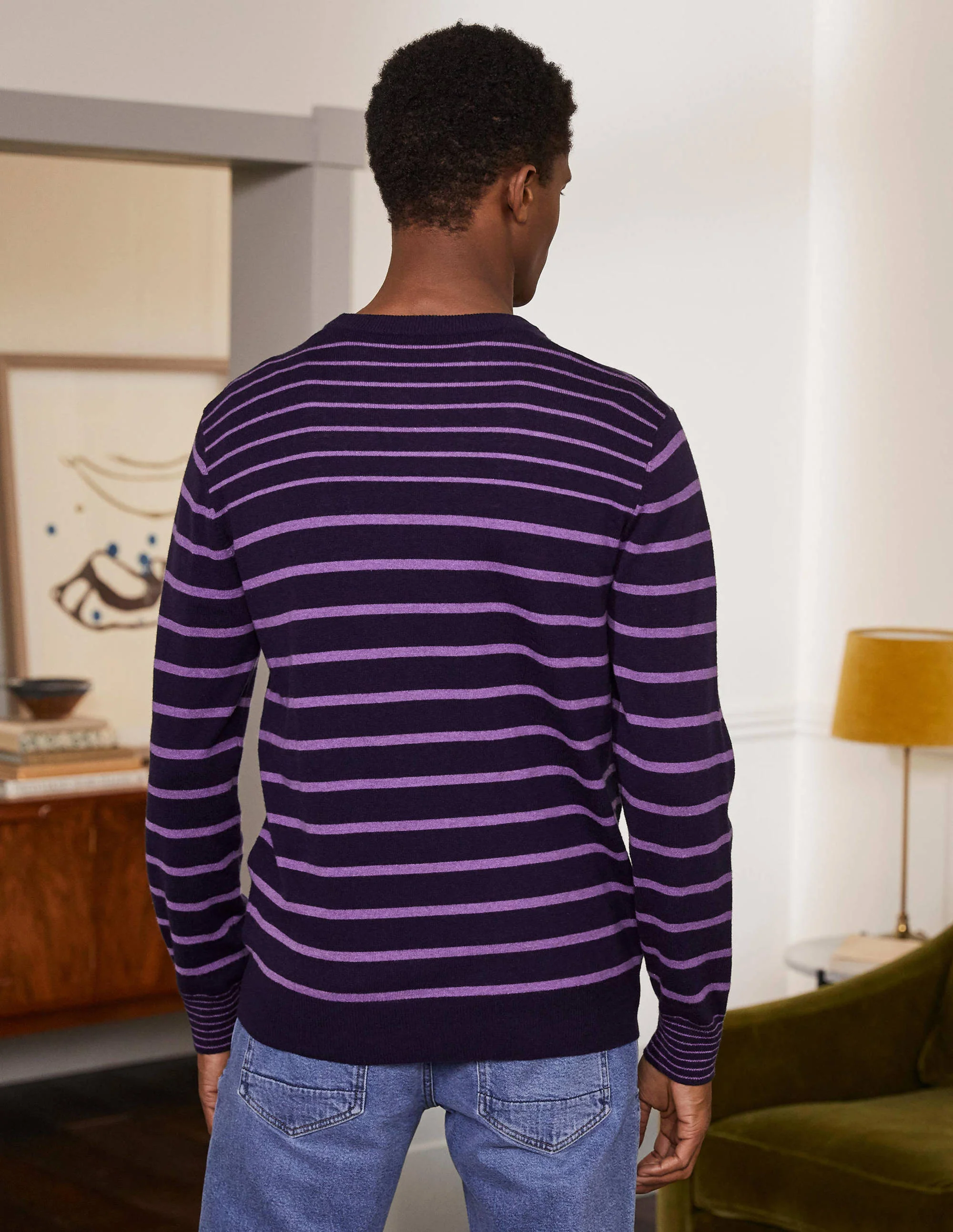 Lambswool Blend Crew Neck-Navy/Lilac Stripe - Image 3