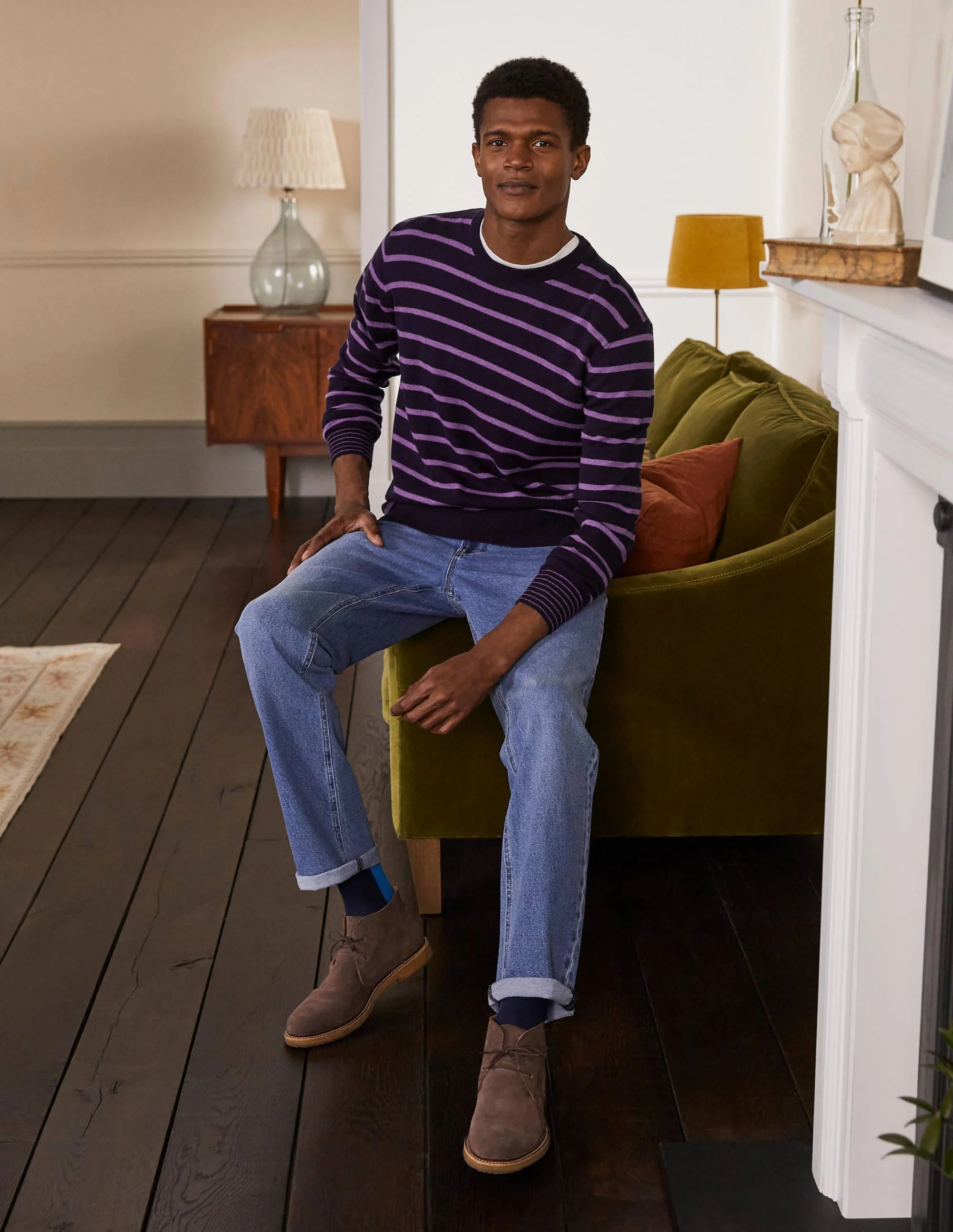 Lambswool Blend Crew Neck-Navy/Lilac Stripe - Image 4