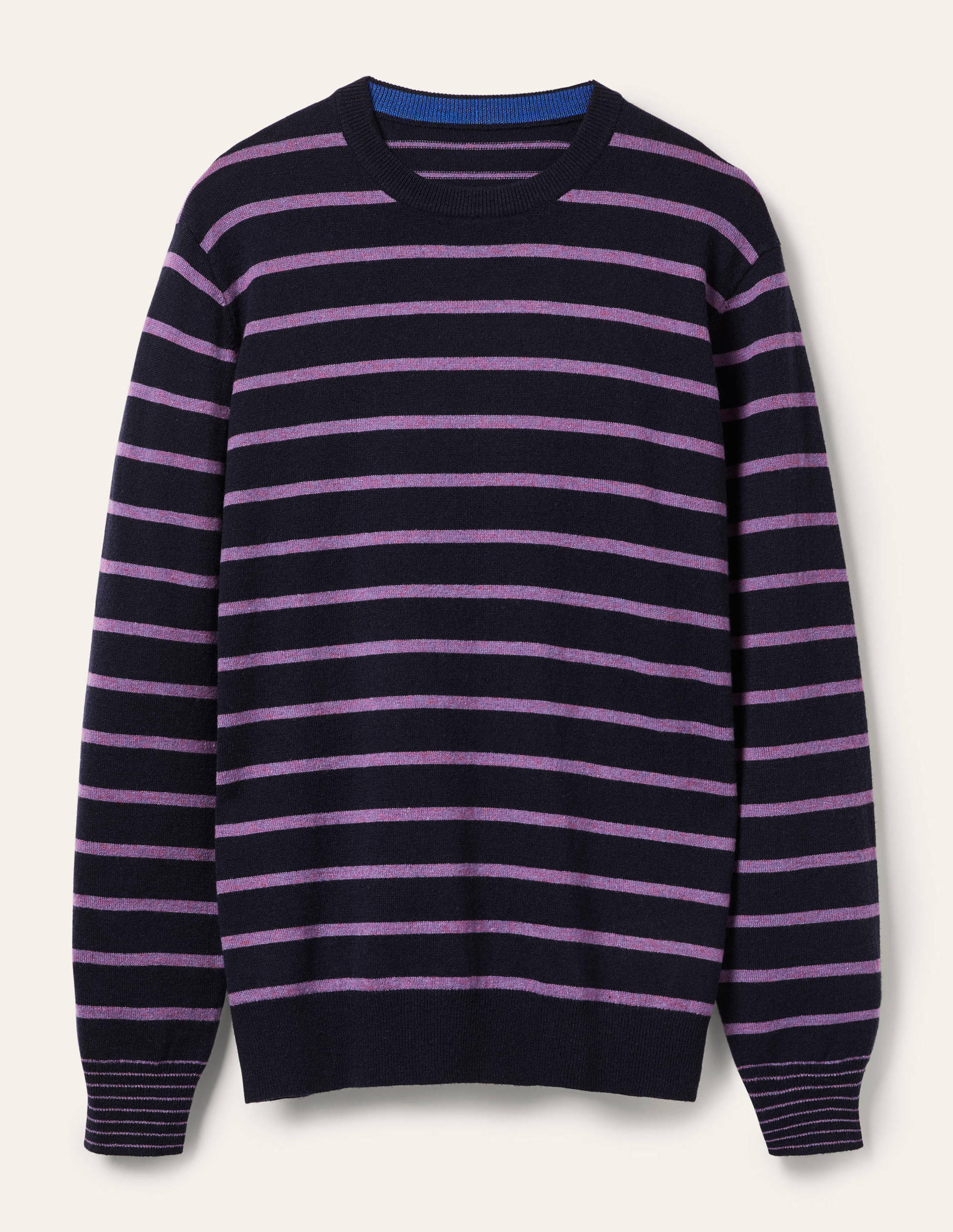 Lambswool Blend Crew Neck-Navy/Lilac Stripe - Image 5