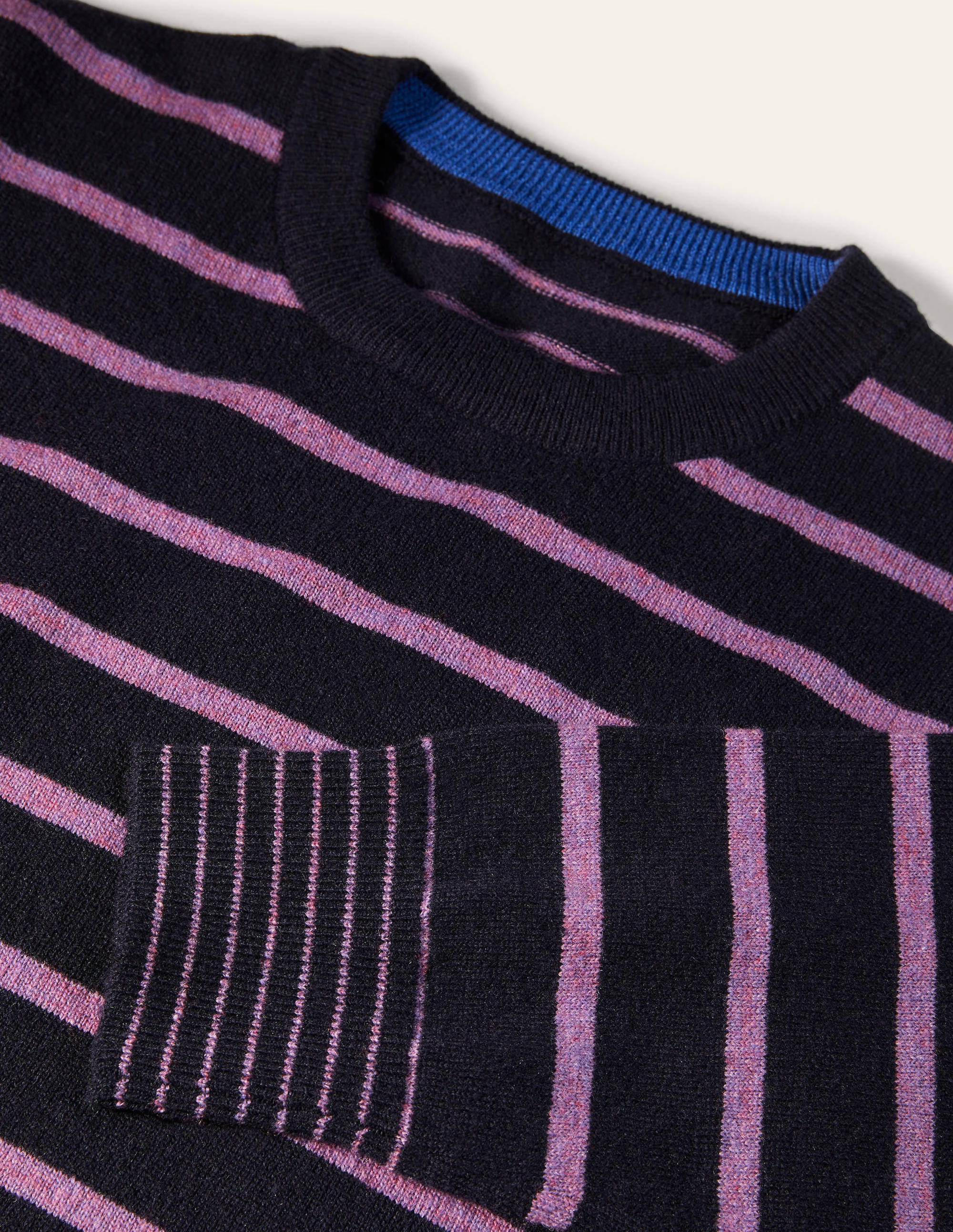 Lambswool Blend Crew Neck-Navy/Lilac Stripe - Image 6