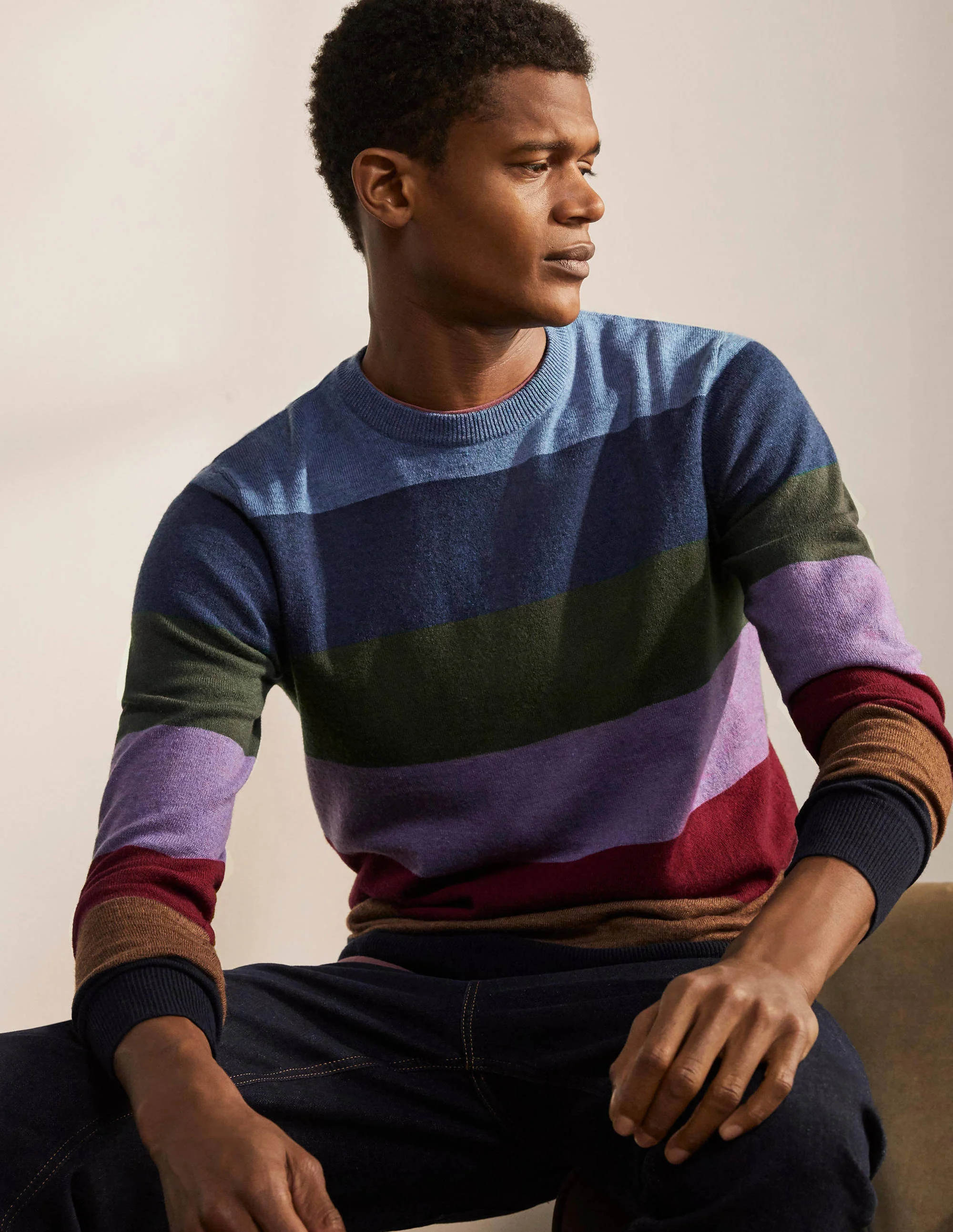 Lambswool Blend Crew Neck-Rainbow Stripe