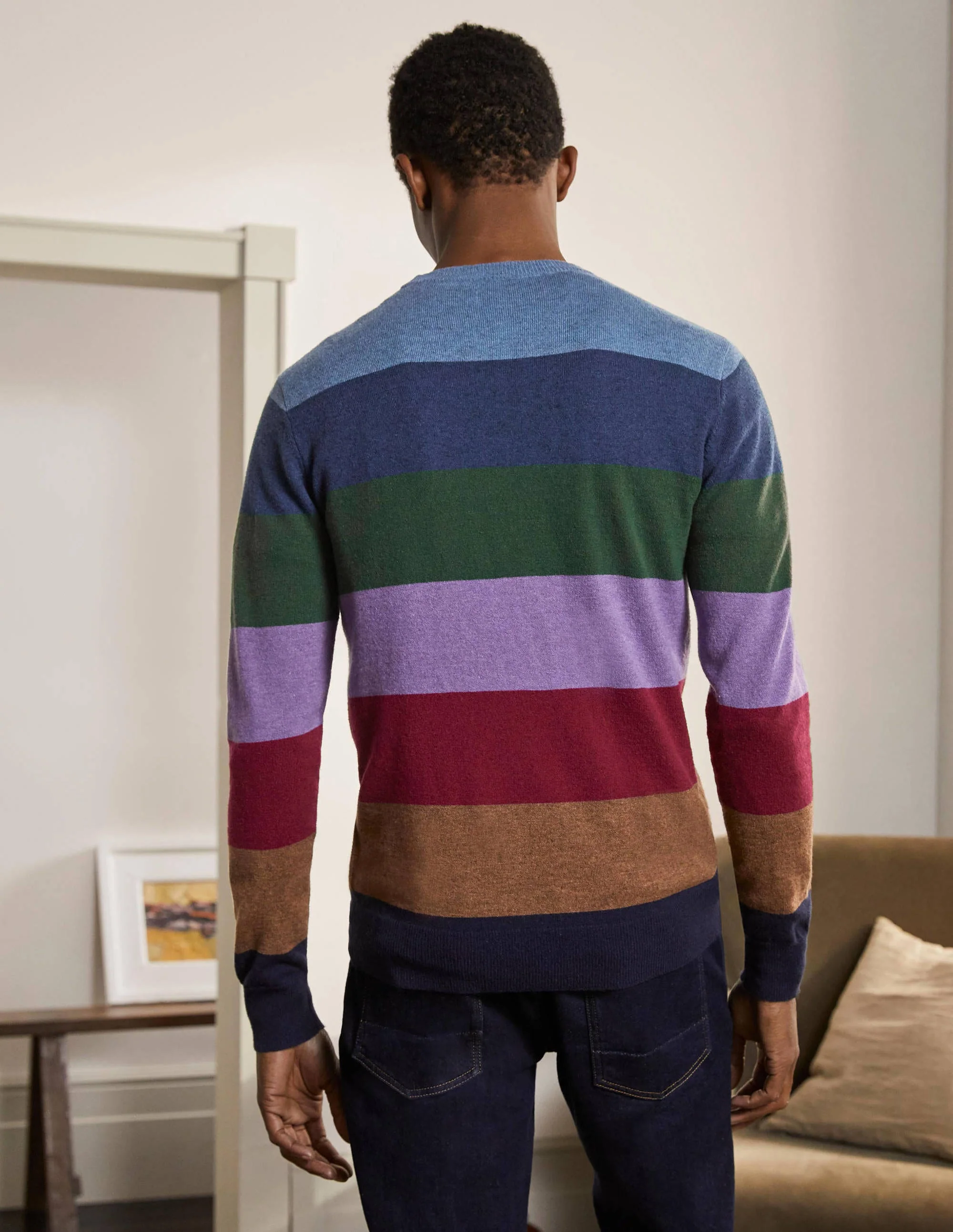 Lambswool Blend Crew Neck-Rainbow Stripe - Image 3