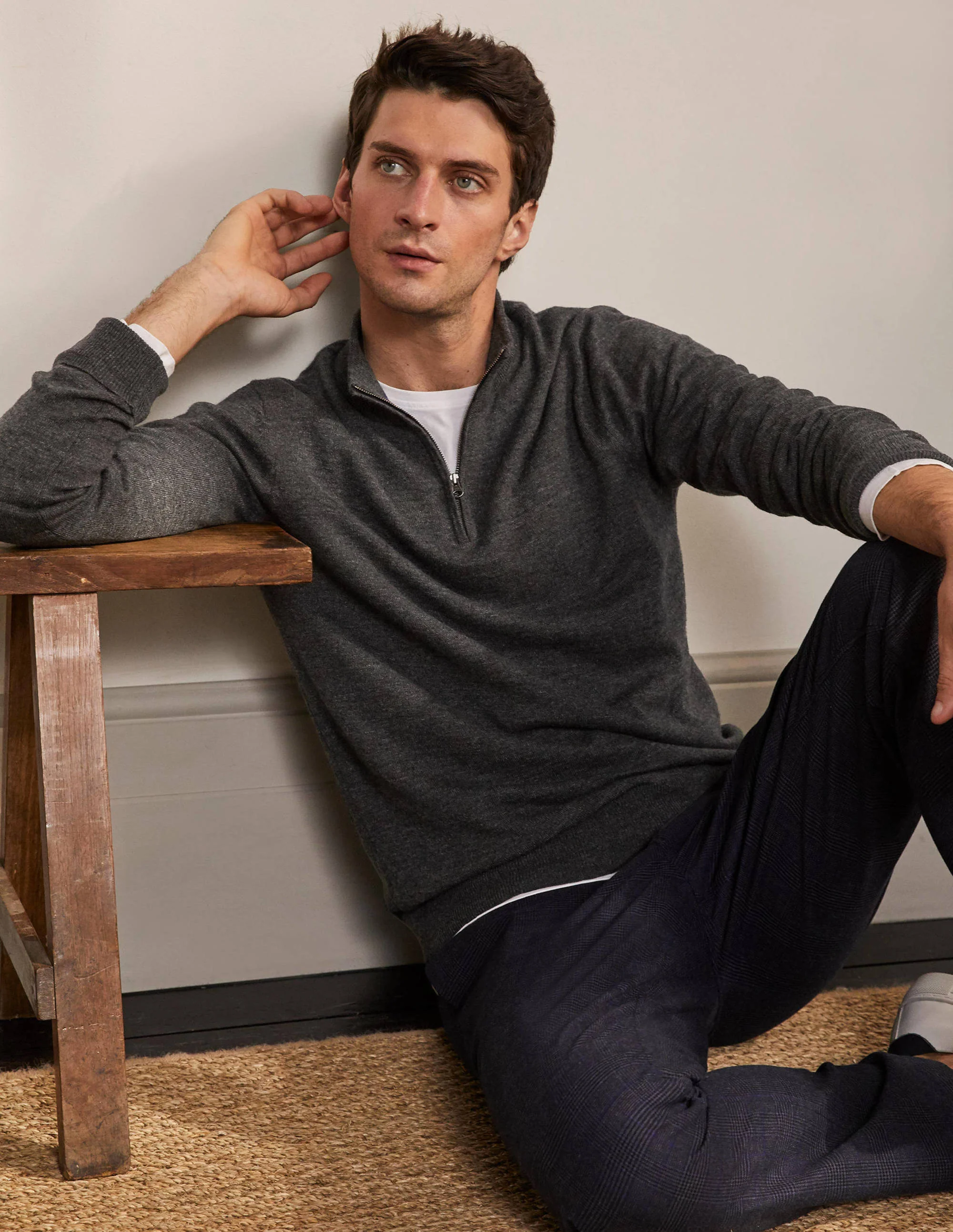 Lambswool  Blend Half-Zip-Charcoal Melange