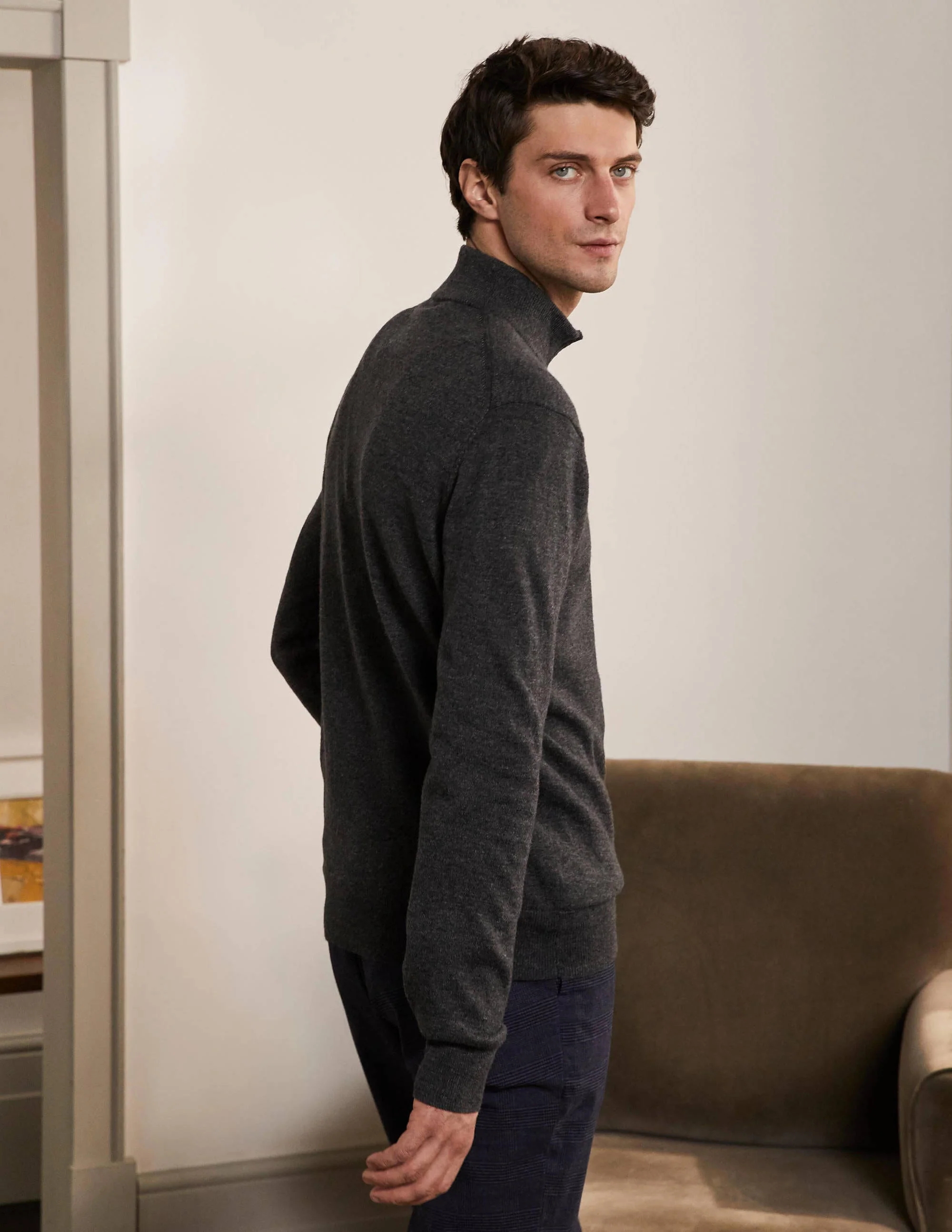 Lambswool  Blend Half-Zip-Charcoal Melange - Image 3