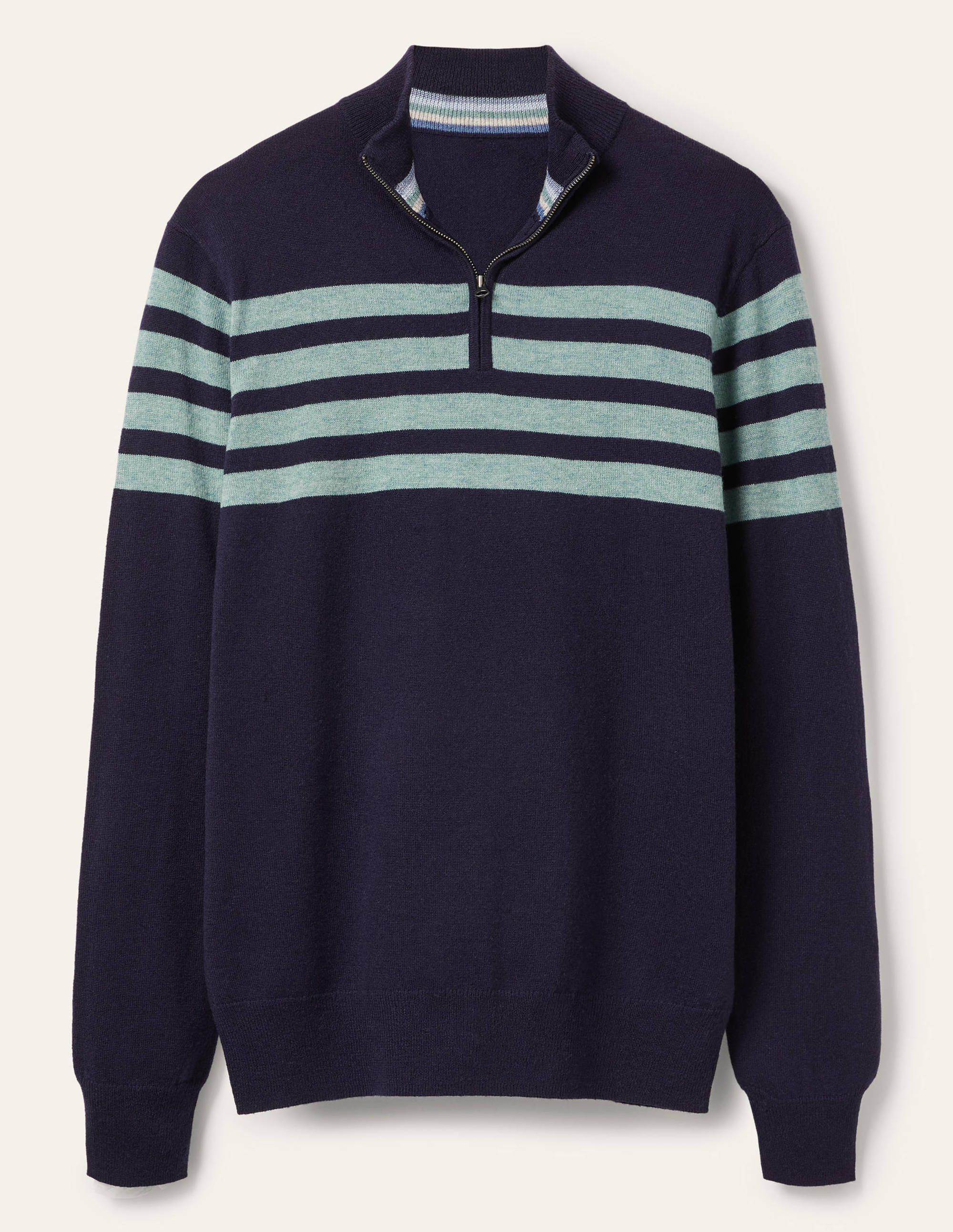 Lambswool  Blend Half-Zip-Navy/Topaz Stripe - Image 5