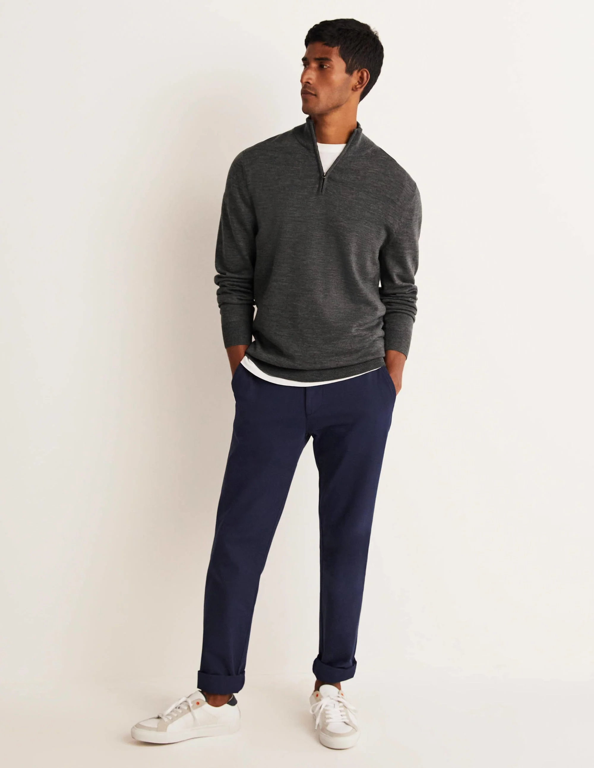 Lambswool Half-Zip-Charcoal Melange - Image 4