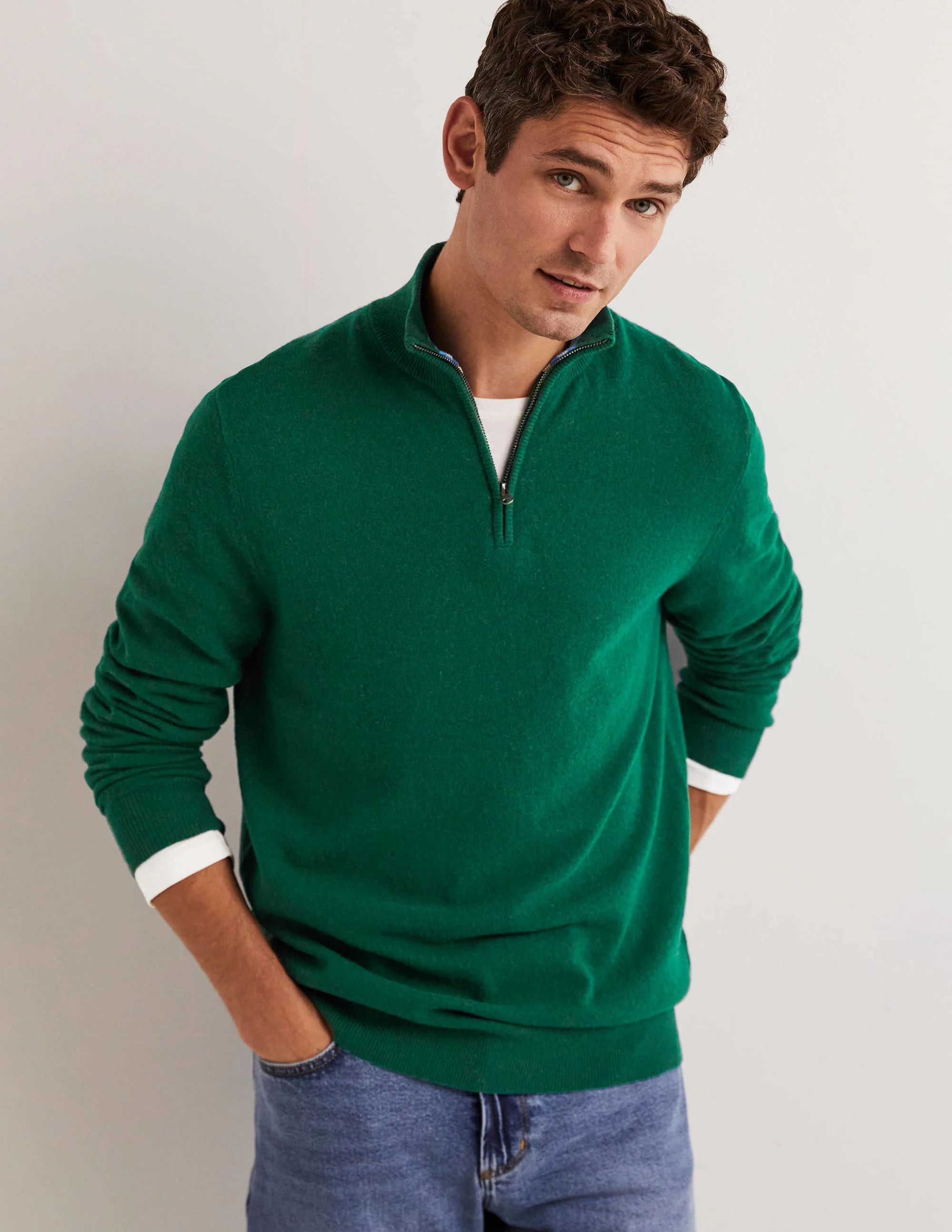 Lambswool Half-Zip-Forest Green