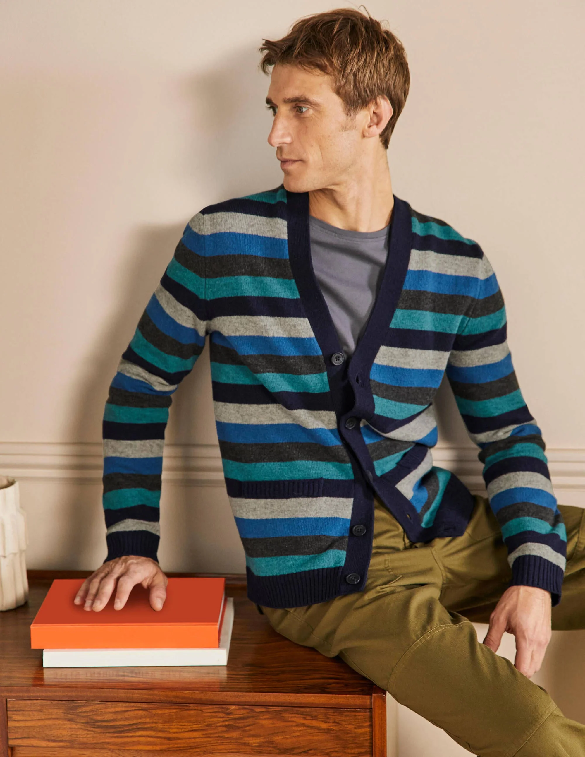 Lambswool Stripe Cardigan-Multi Stripe