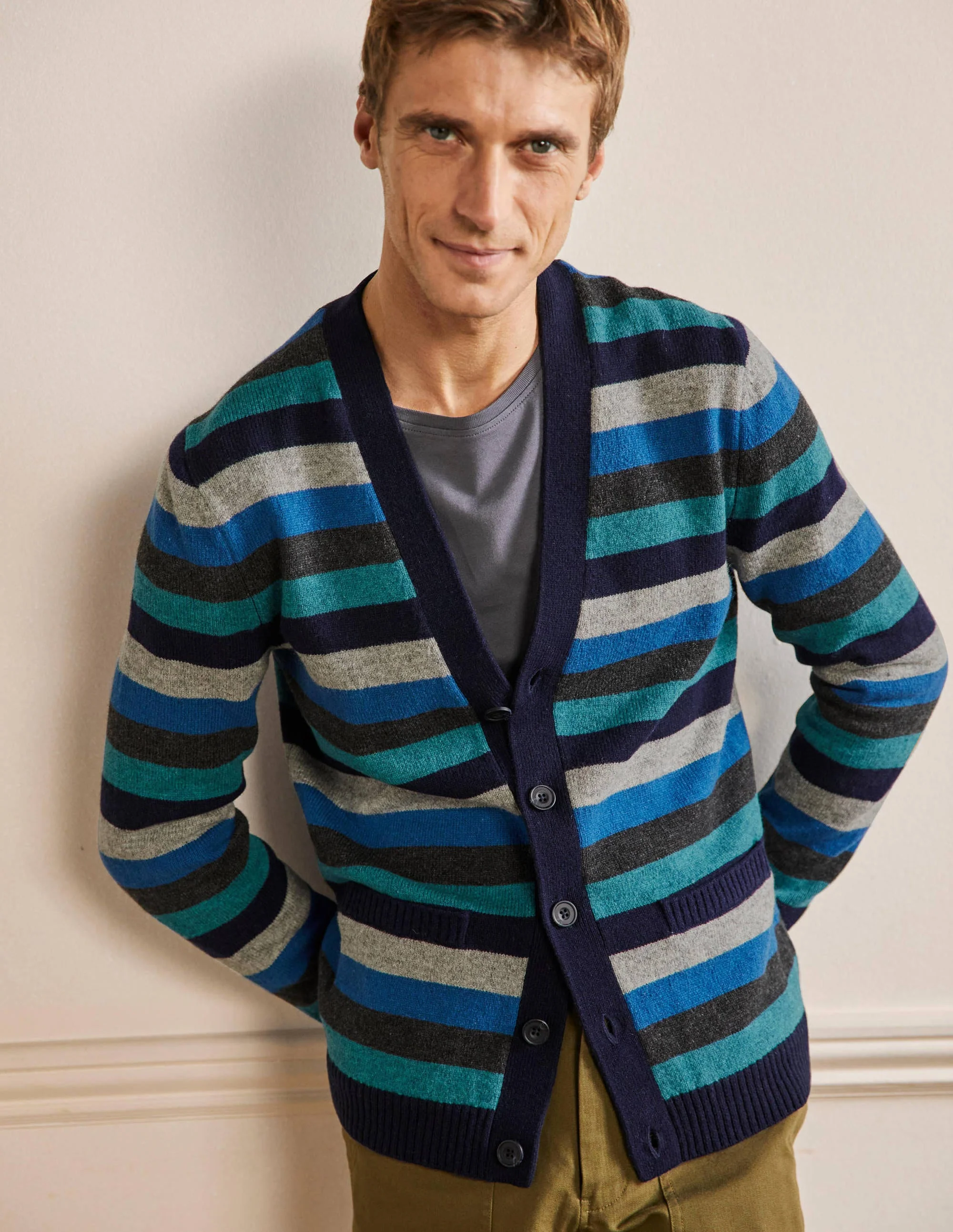 Lambswool Stripe Cardigan-Multi Stripe - Image 4